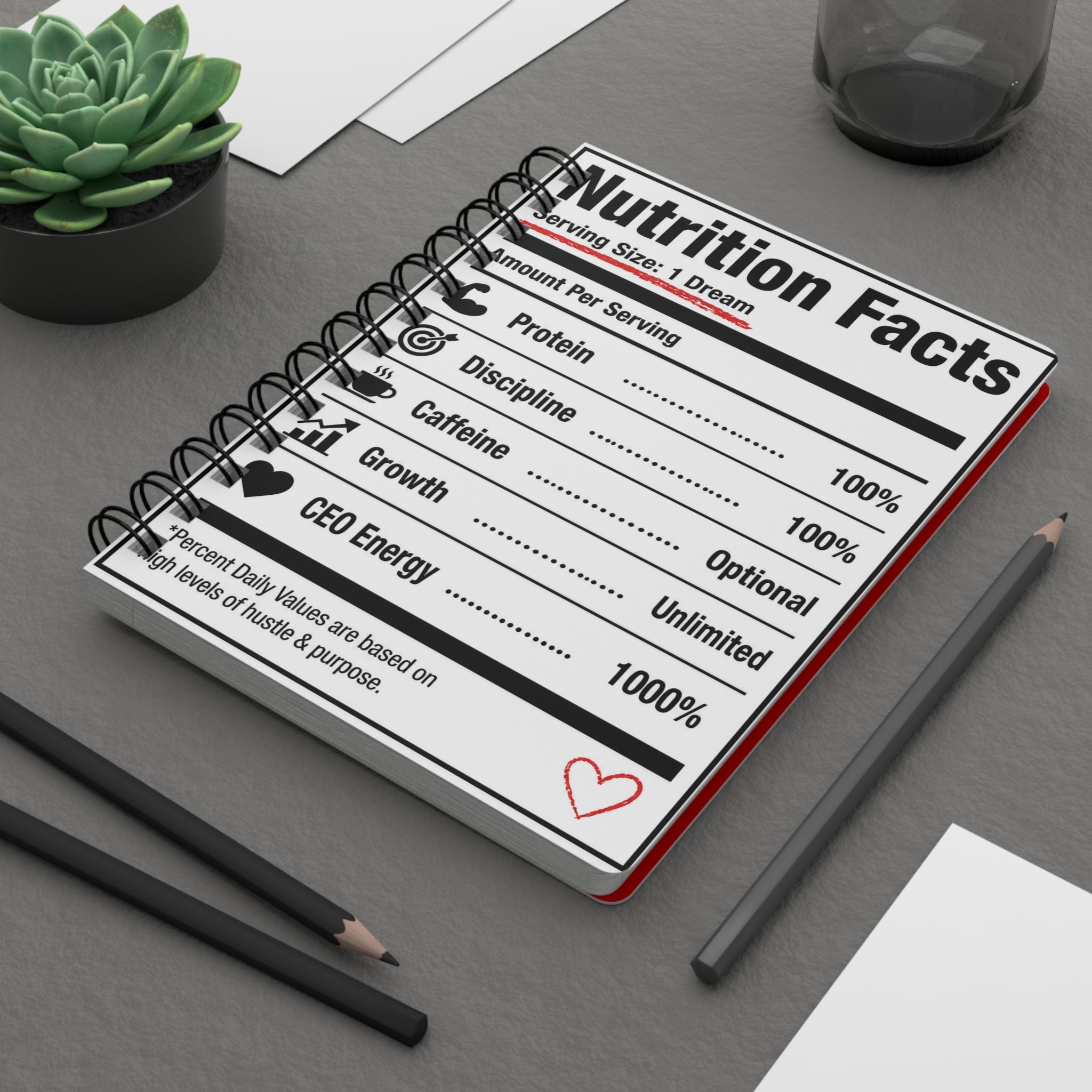 Nutrition Facts: CEO Edition Spiral Journal | 150-Page Motivational Notebook for Entrepreneurs, Small Business Owners & Goal Getters