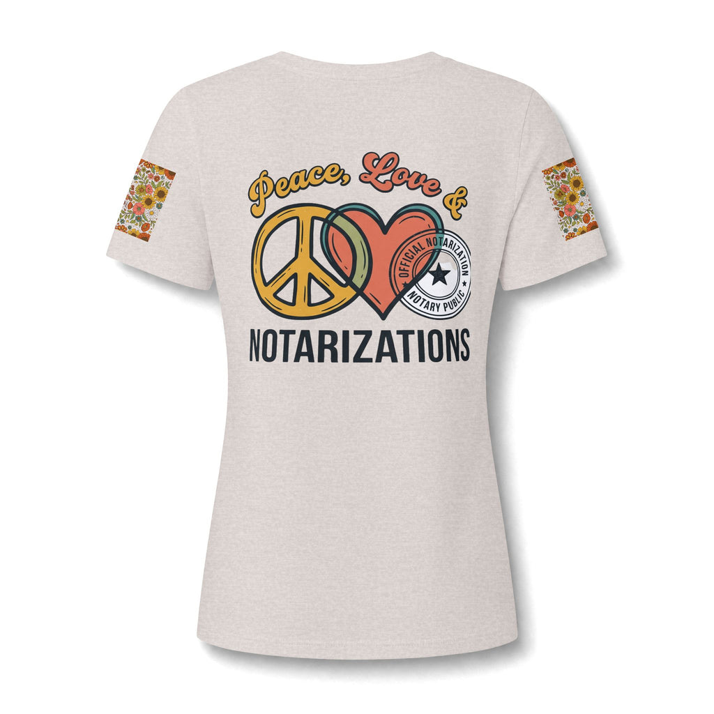 Peace, Love & Notarizations Women's Relaxed V-Neck Tee ☮️❤️🖋️