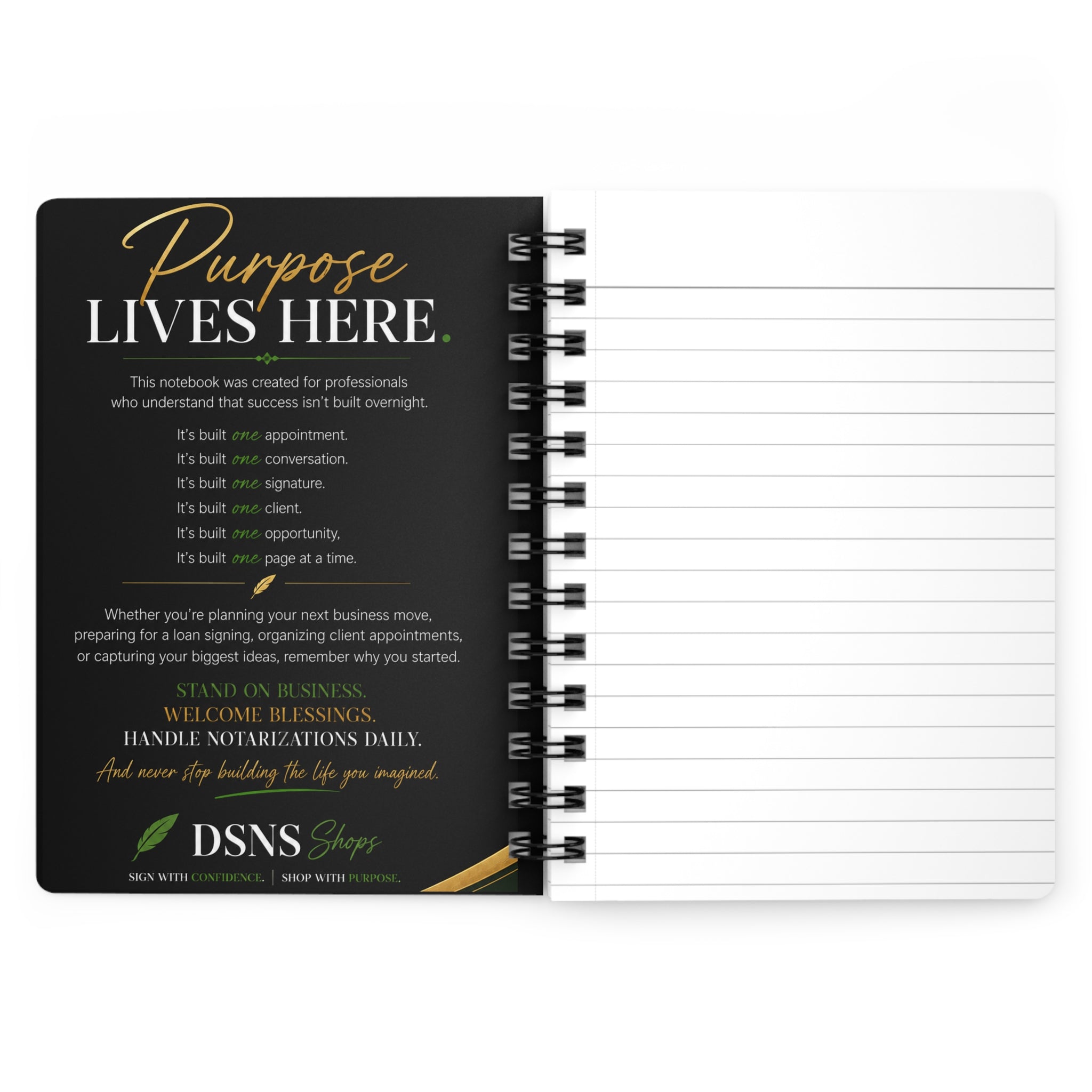 Standing on Business, Blessings & Notarizations Daily Spiral Notebook | Notary Journal | Entrepreneur Planner | Mobile Notary Gift | Business Notebook
