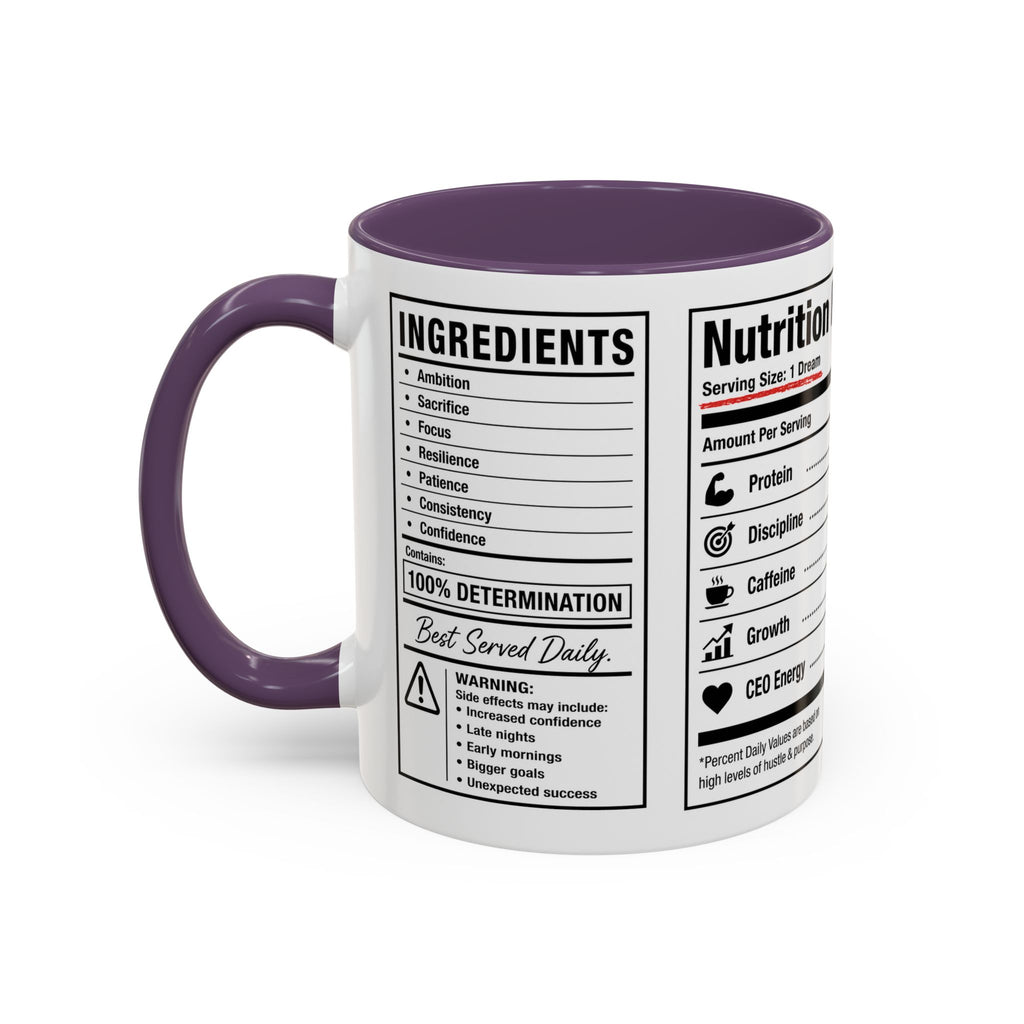Entrepreneur Nutrition Facts Accent Coffee Mug | CEO Motivation Coffee Cup (11oz, 15oz)