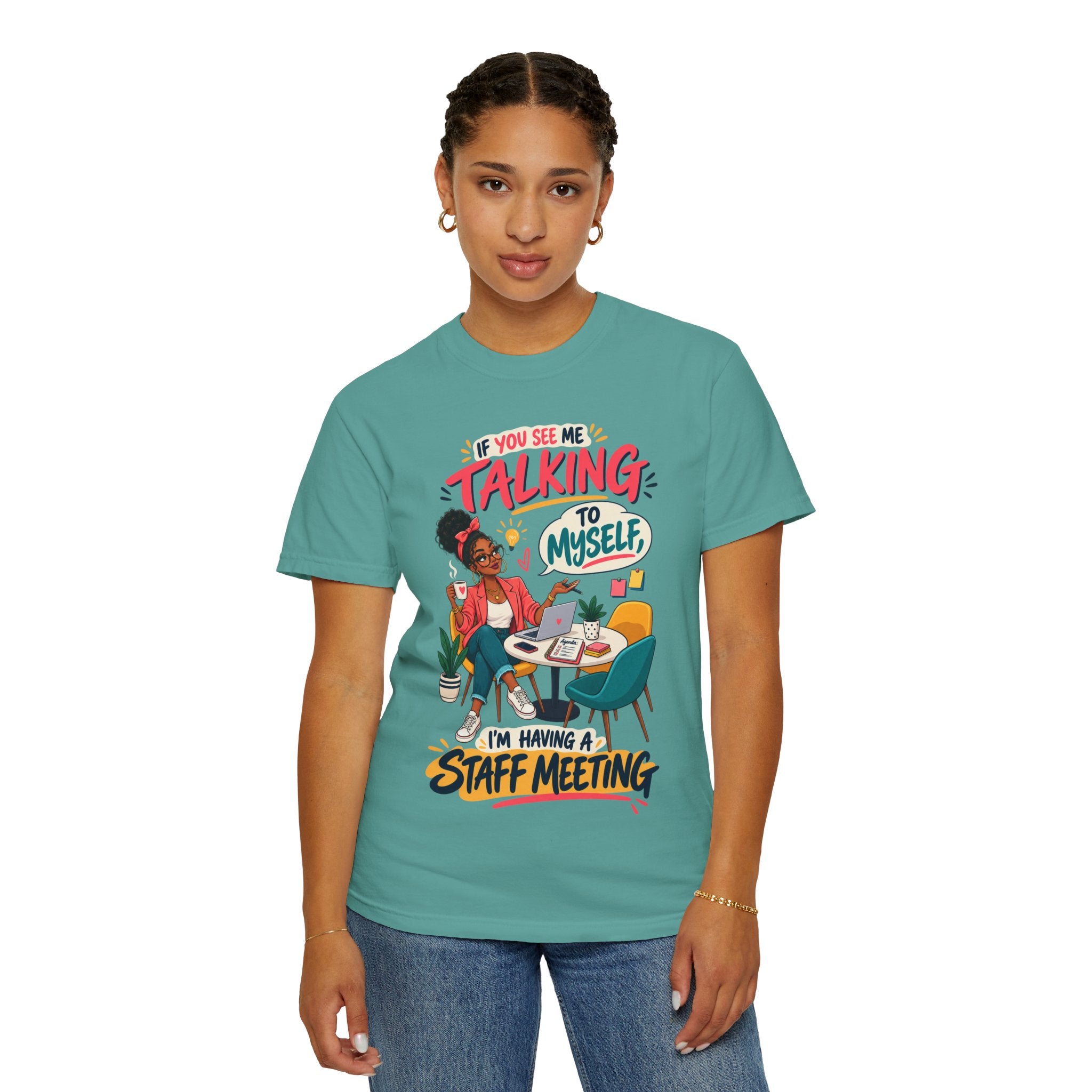 Funny Small Business Owner T-Shirt — “If You See Me Talking to Myself” Staff Meeting Graphic Tee
