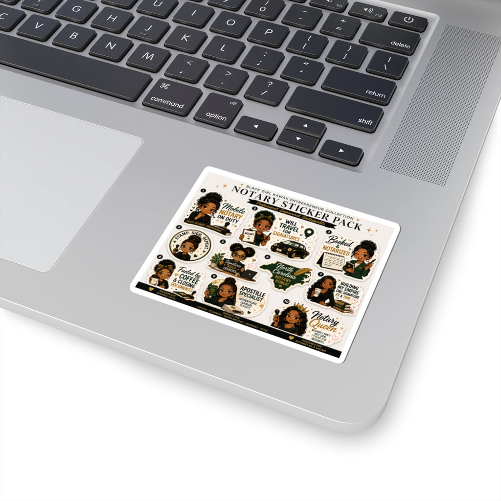 🌸 Black Girl Kawaii Notary Sticker Pack | 10-Piece Vinyl Sticker Collection