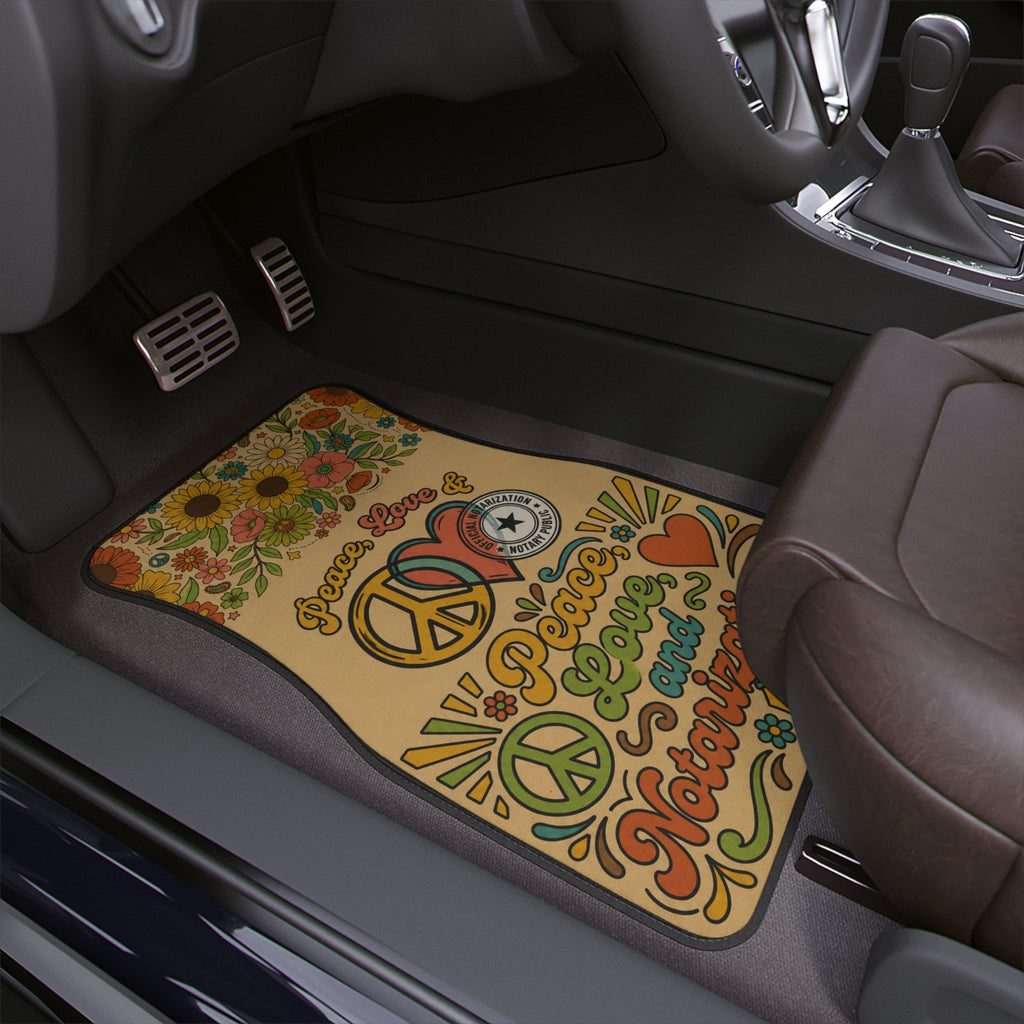 Peace, Love & Notarizations Car Floor Mats ☮️❤️🖋️ — Retro Boho Floral Auto Mat