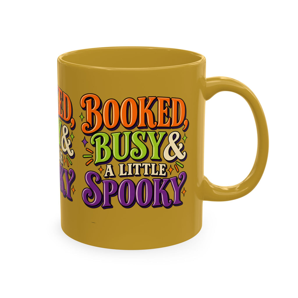 Booked, Busy & a Little Spooky Mug — Halloween Book Lover Coffee Cup
