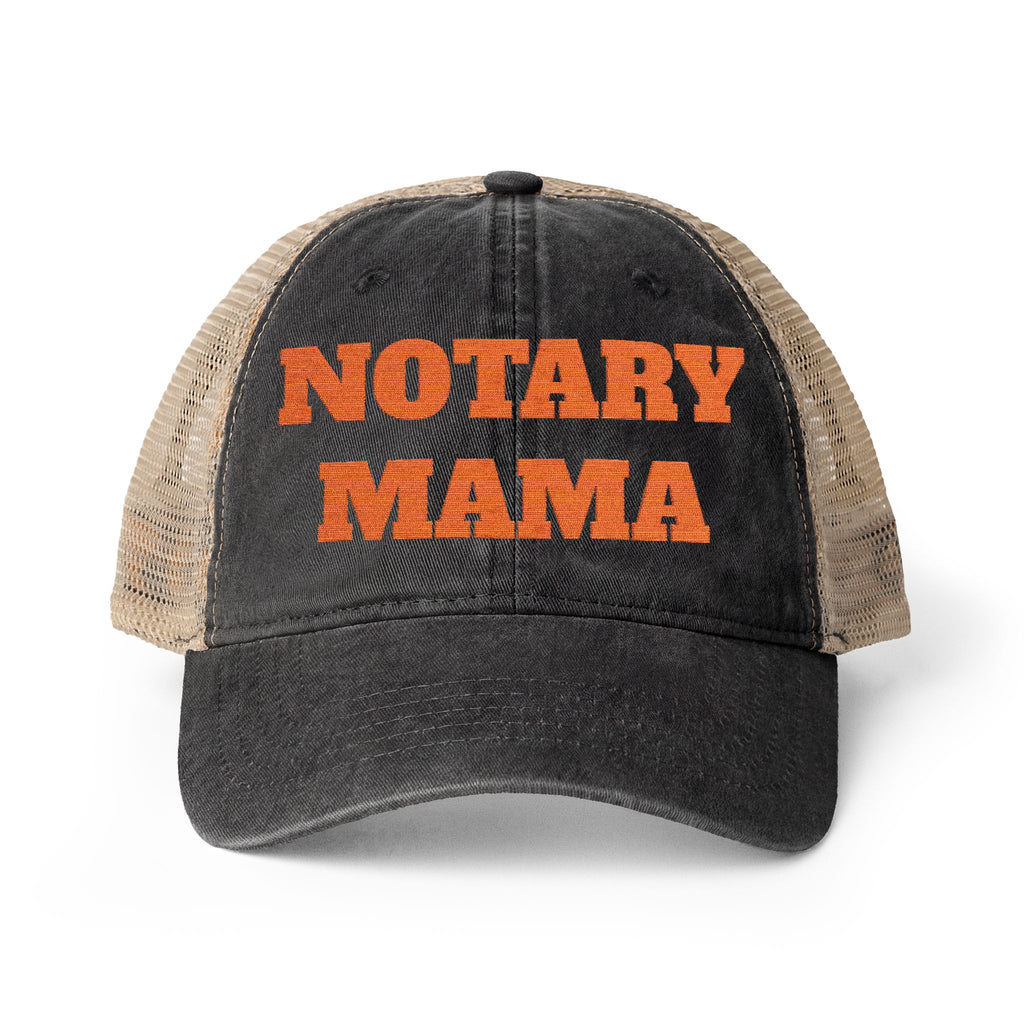 Notary Mama Women's Washed Mesh-Back Cap | Embroidered Ponytail Trucker Hat for Mobile Notaries