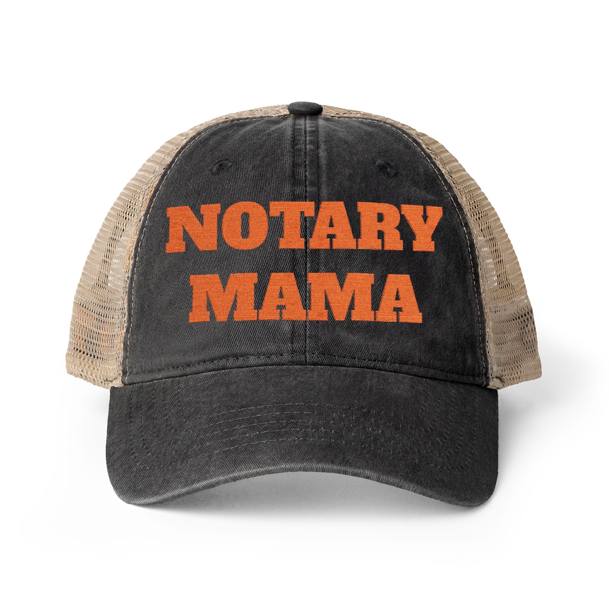Notary Mama Women's Washed Mesh-Back Cap | Embroidered Ponytail Trucker Hat for Mobile Notaries