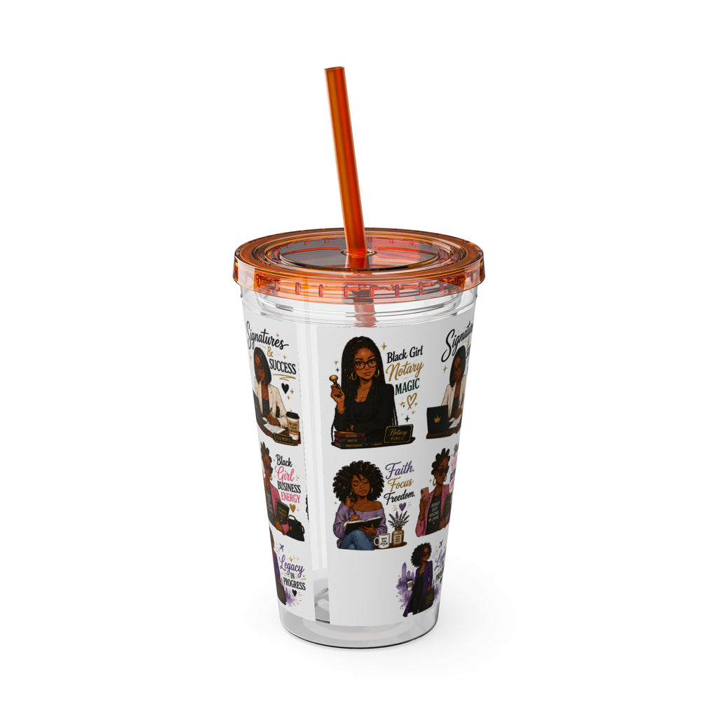 16 oz Acrylic Tumbler – Black Girl Business Energy Collection | Double-Wall Entrepreneur Cup with Straw