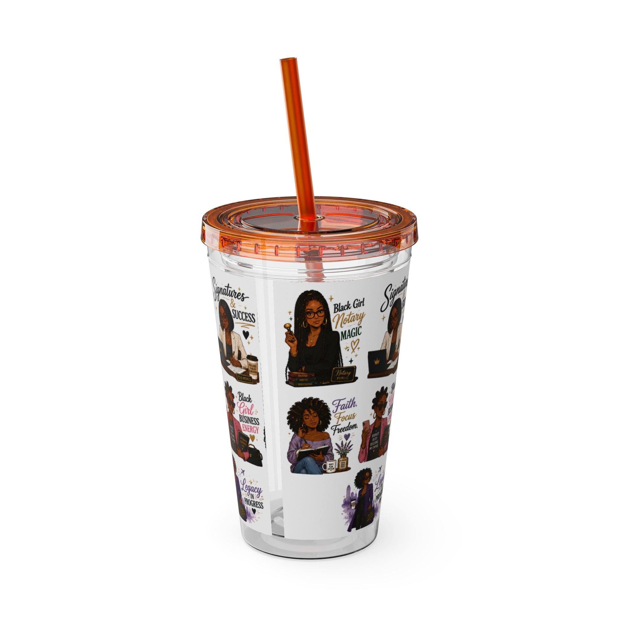 16 oz Acrylic Tumbler – Black Girl Business Energy Collection | Double-Wall Entrepreneur Cup with Straw
