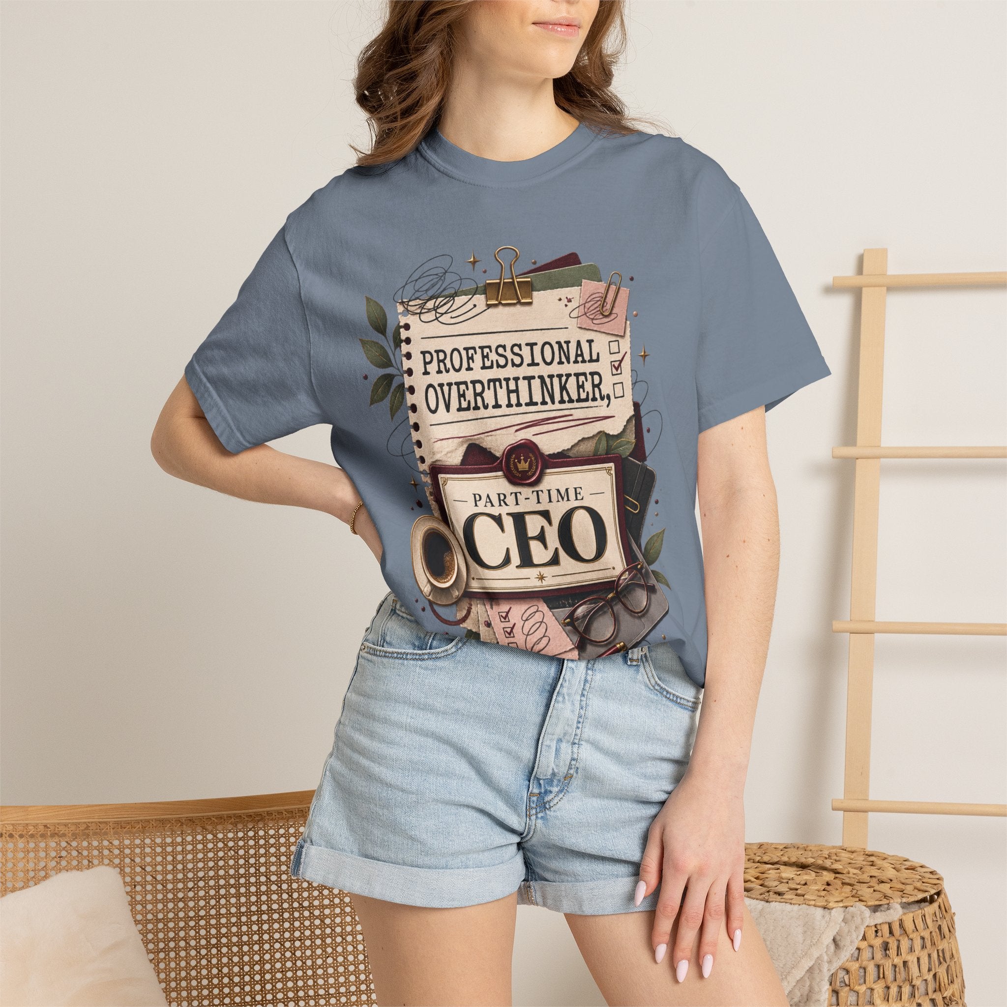 Professional Overthinker Part-Time CEO T-Shirt | Funny Small Business Owner Graphic Tee | Entrepreneur Gift | Garment-Dyed Shirt