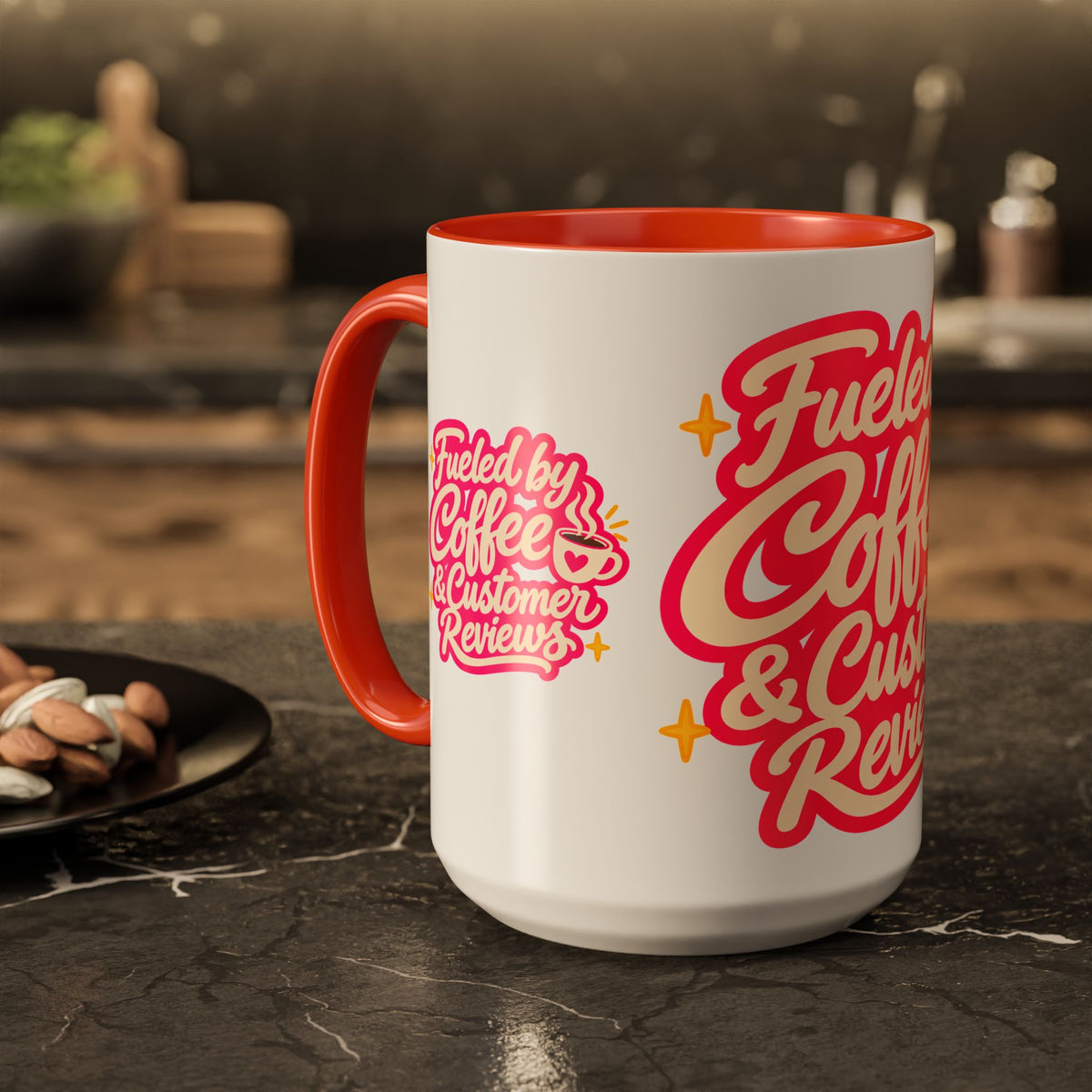 Fueled by Coffee & Customer Reviews Accent Mug — Small-Business Owner Coffee Cup