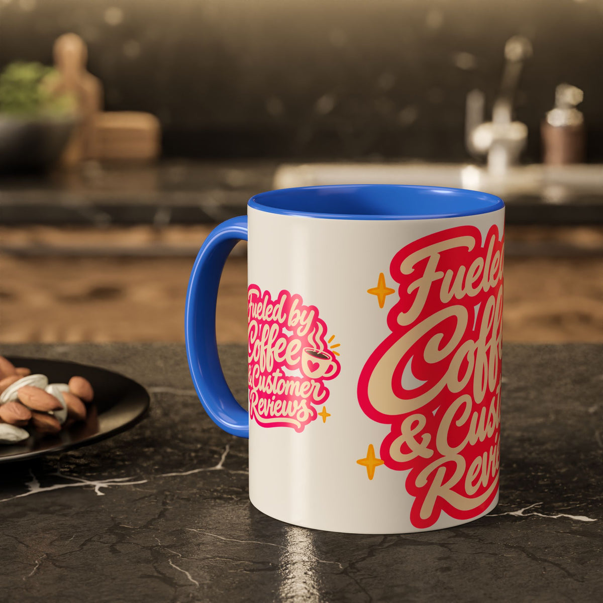 Fueled by Coffee & Customer Reviews Accent Mug — Small-Business Owner Coffee Cup