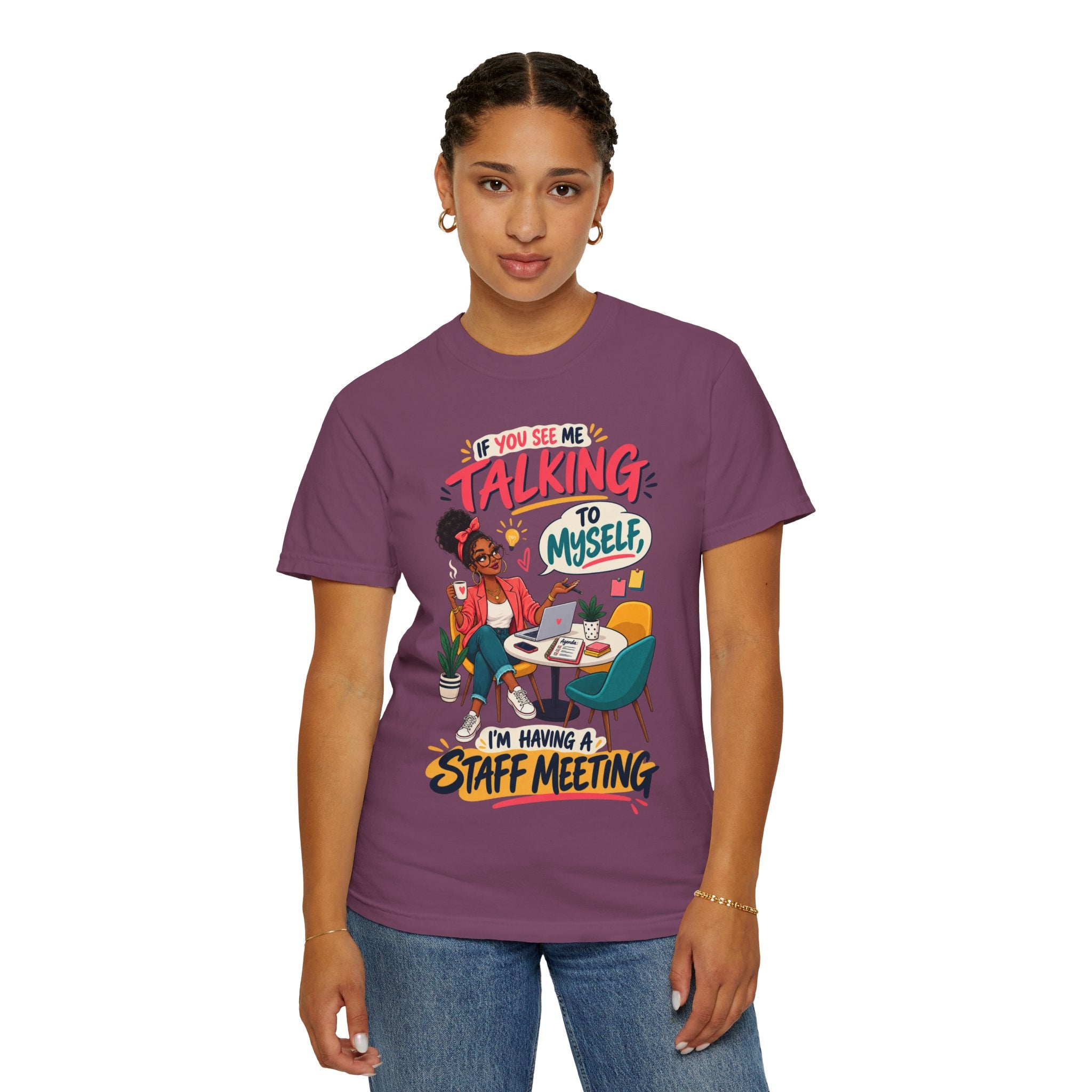 Funny Small Business Owner T-Shirt — “If You See Me Talking to Myself” Staff Meeting Graphic Tee