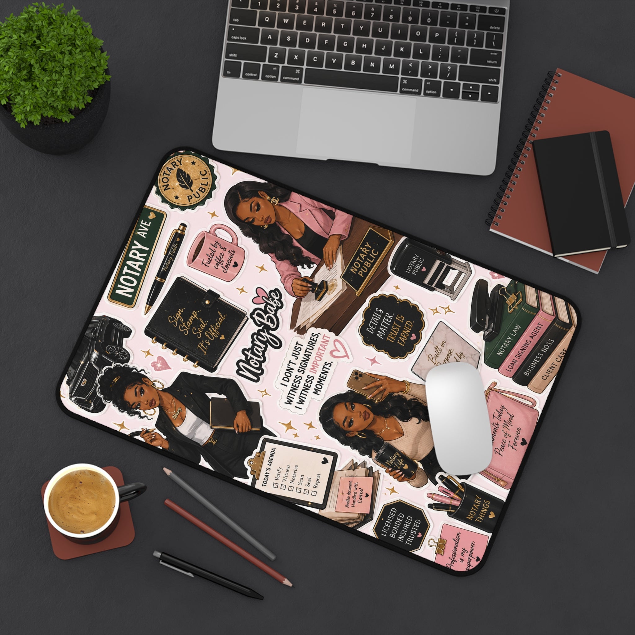 Notary Life Desk Mat | Cute Sticker Collage Office Mouse Pad for Notary Public Professionals