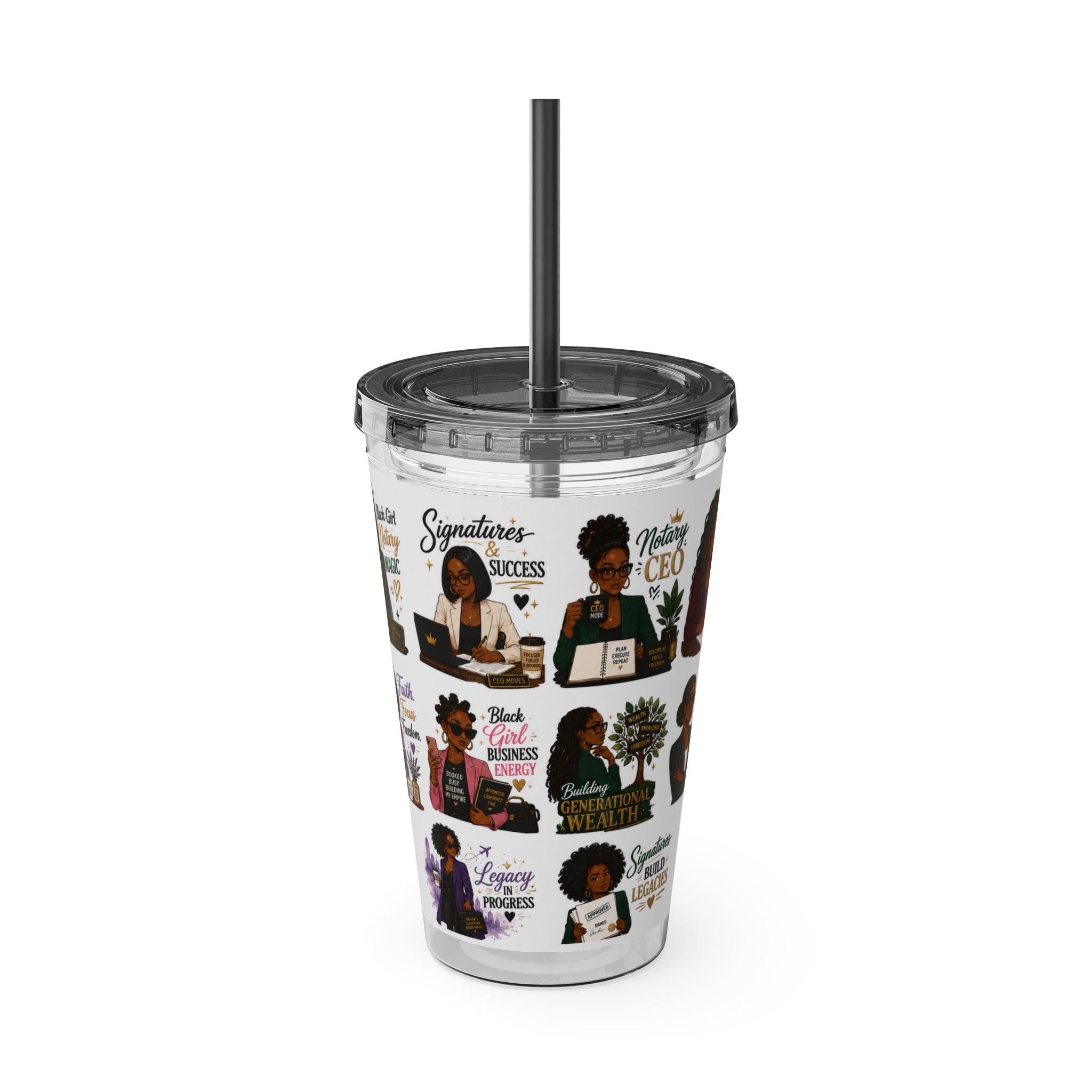 16 oz Acrylic Tumbler – Black Girl Business Energy Collection | Double-Wall Entrepreneur Cup with Straw