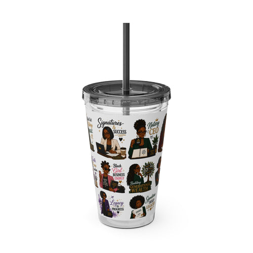 16 oz Acrylic Tumbler – Black Girl Business Energy Collection | Double-Wall Entrepreneur Cup with Straw