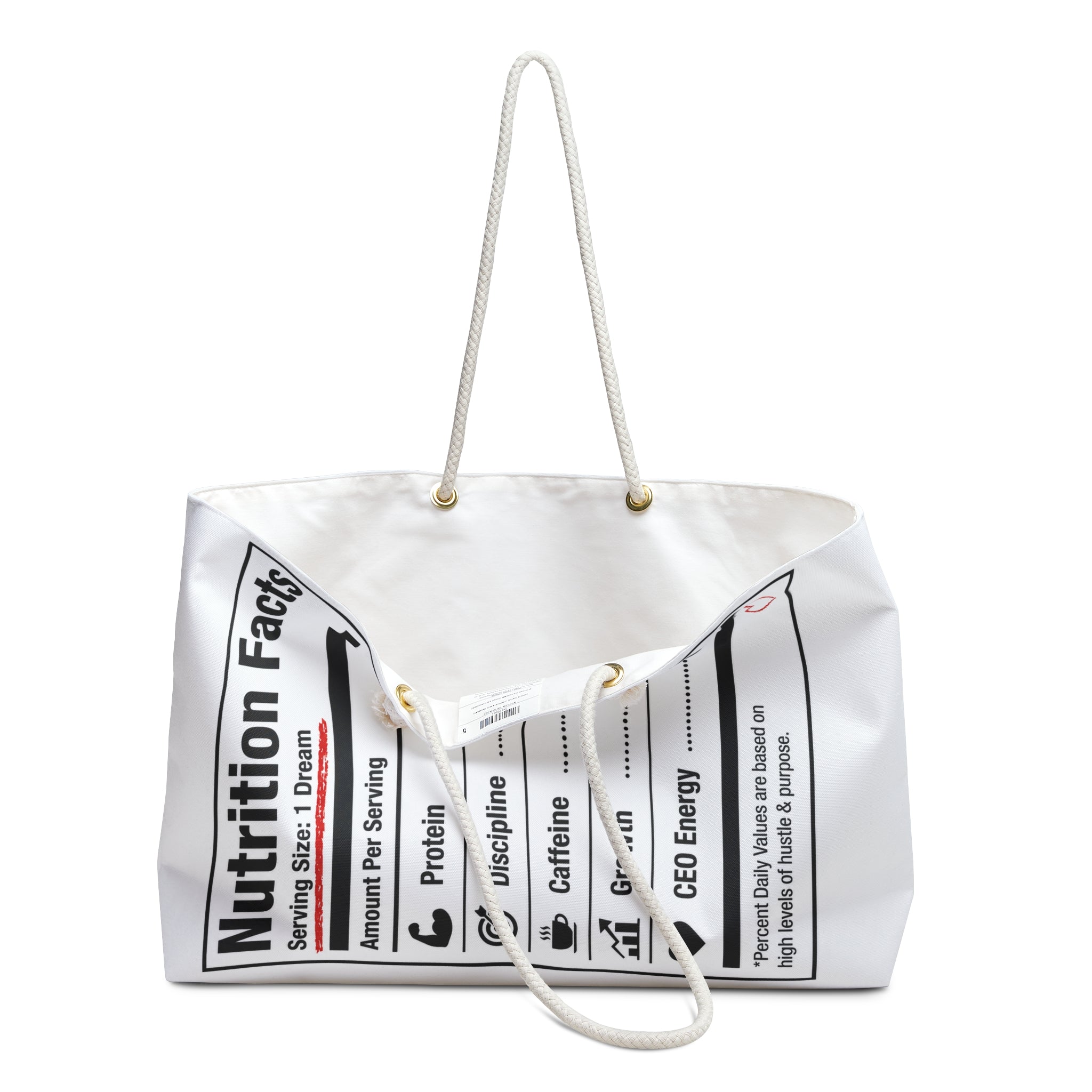 Nutrition Facts Weekender Bag – Fuel Your Hustle Travel Tote