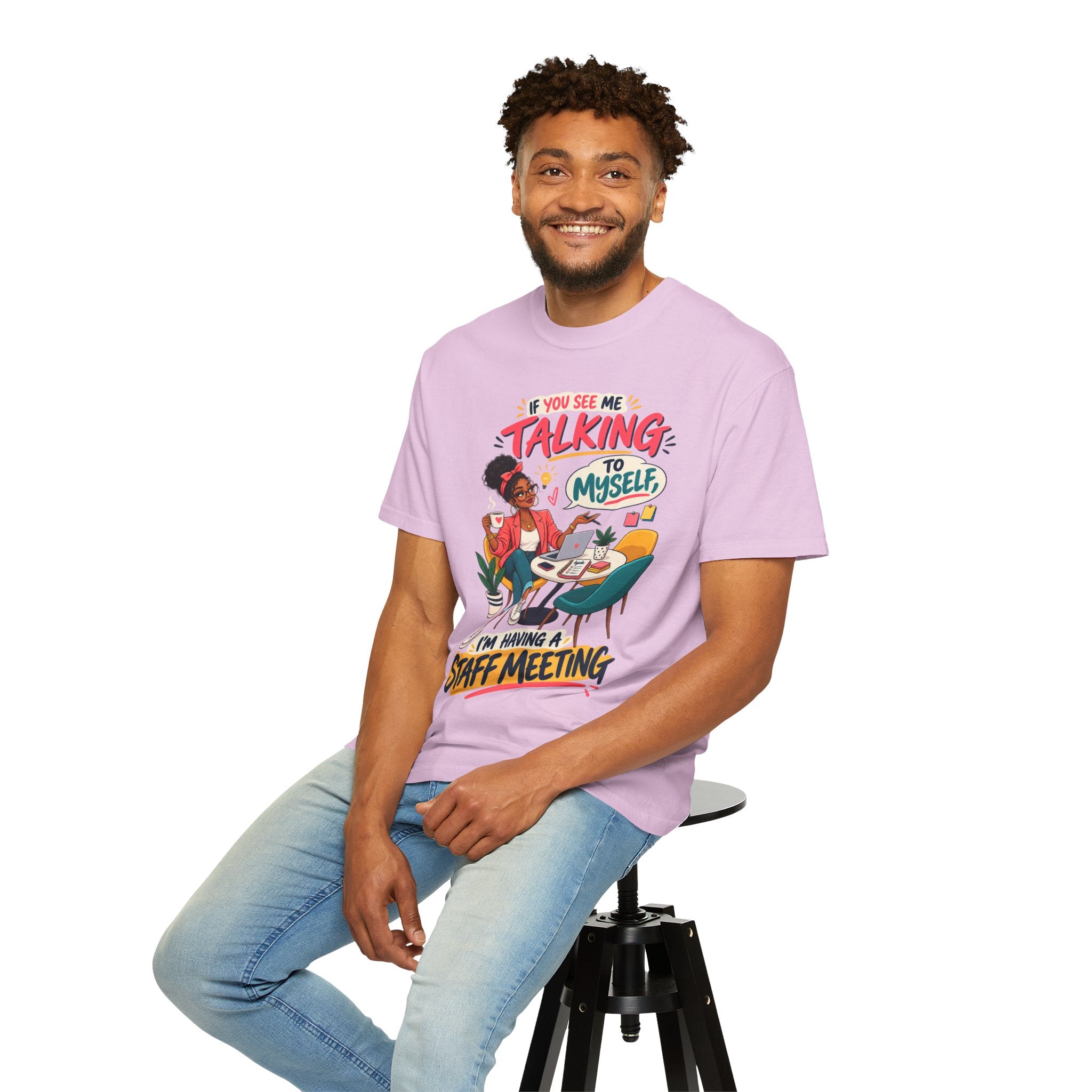 Funny Small Business Owner T-Shirt — “If You See Me Talking to Myself” Staff Meeting Graphic Tee