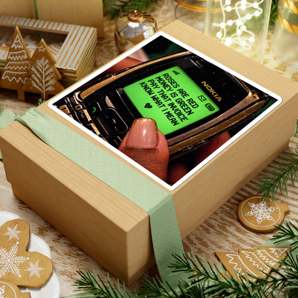Retro Nokia Sticker — "Roses Are Red, Money Is Green" Text Kiss-Cut Sticker