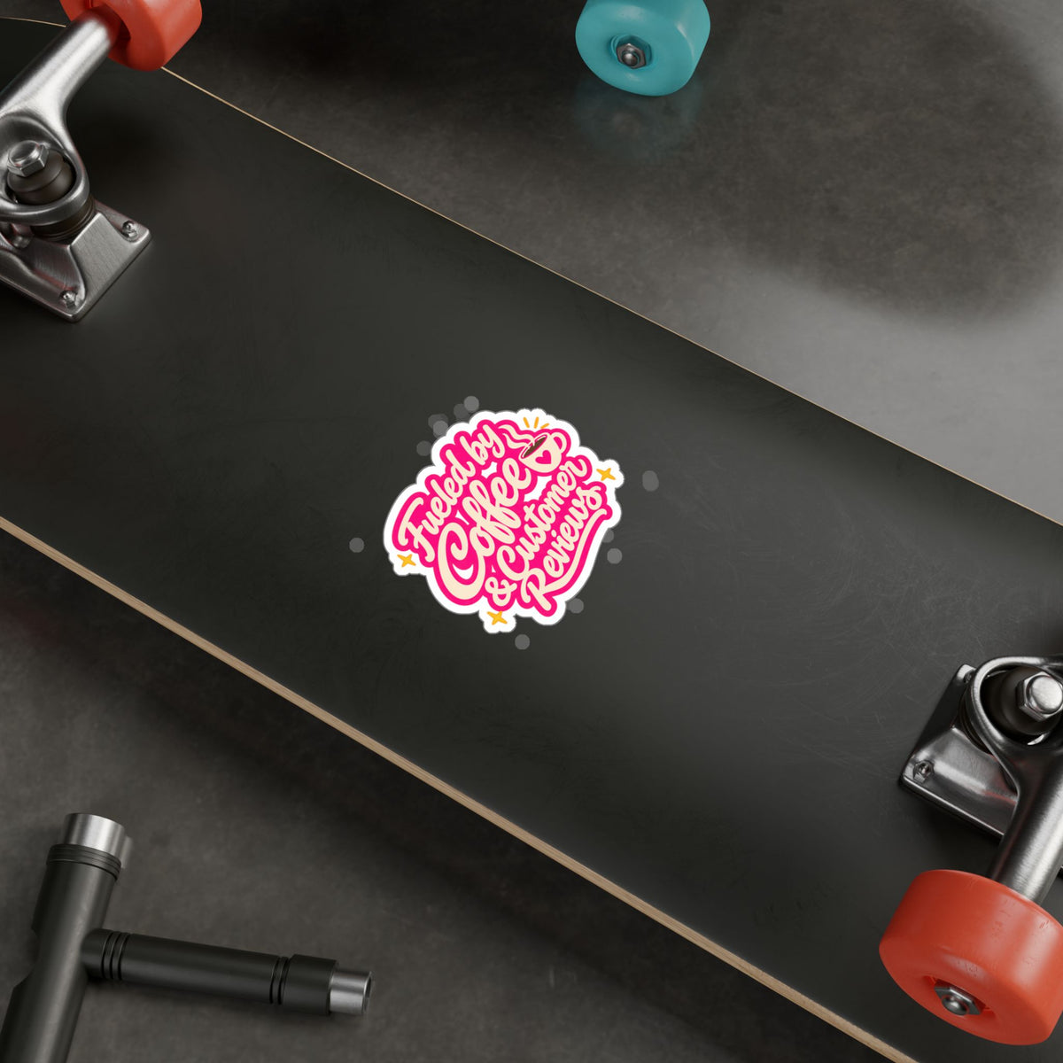 Fueled by Coffee & Customer Reviews Sticker — Small Business Owner Vinyl Decal