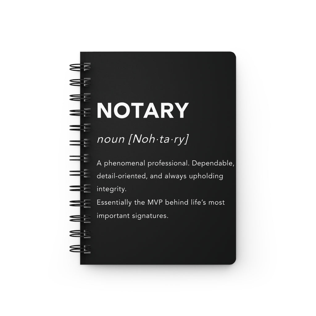 📓 Notary Definition Spiral Journal | Minimalist Notary Notebook | Loan Signing Agent Planner | Professional Notary Gift | Black & White Journal