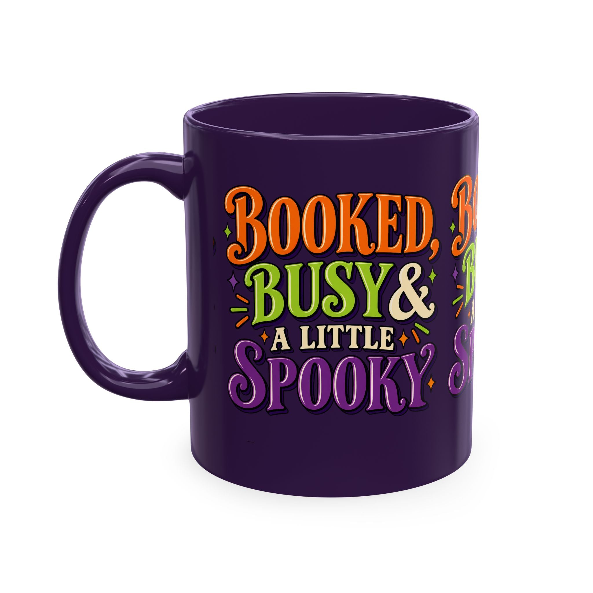 Booked, Busy & a Little Spooky Mug — Halloween Book Lover Coffee Cup