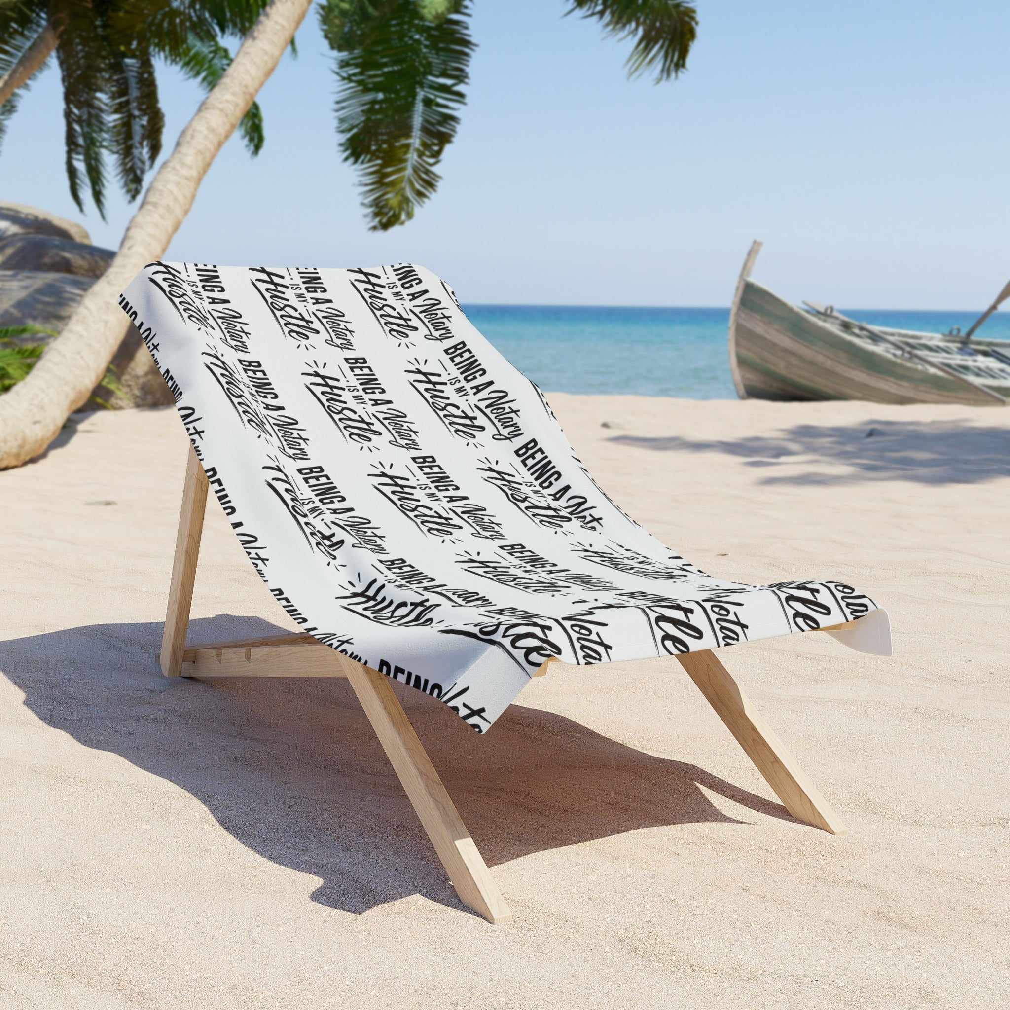 Being a Notary Is My Hustle Beach Towel | Funny Notary Public Gift | Black & White Summer Pool Towel