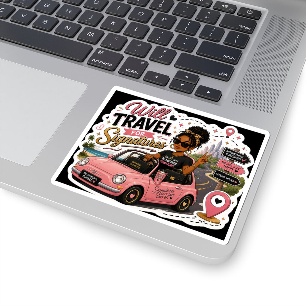 Will Travel for Signatures Vinyl Sticker | Mobile Notary Sticker | Loan Signing Agent Decal | Cute Business Owner Laptop Sticker
