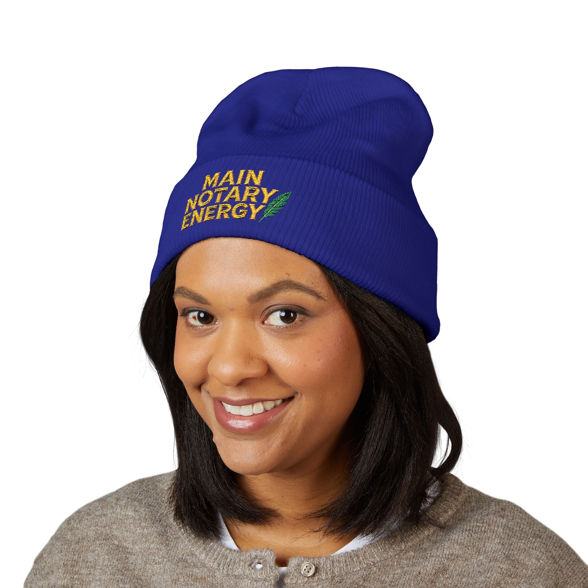 Main Notary Energy Embroidered Cuffed Beanie | Notary Public Gift