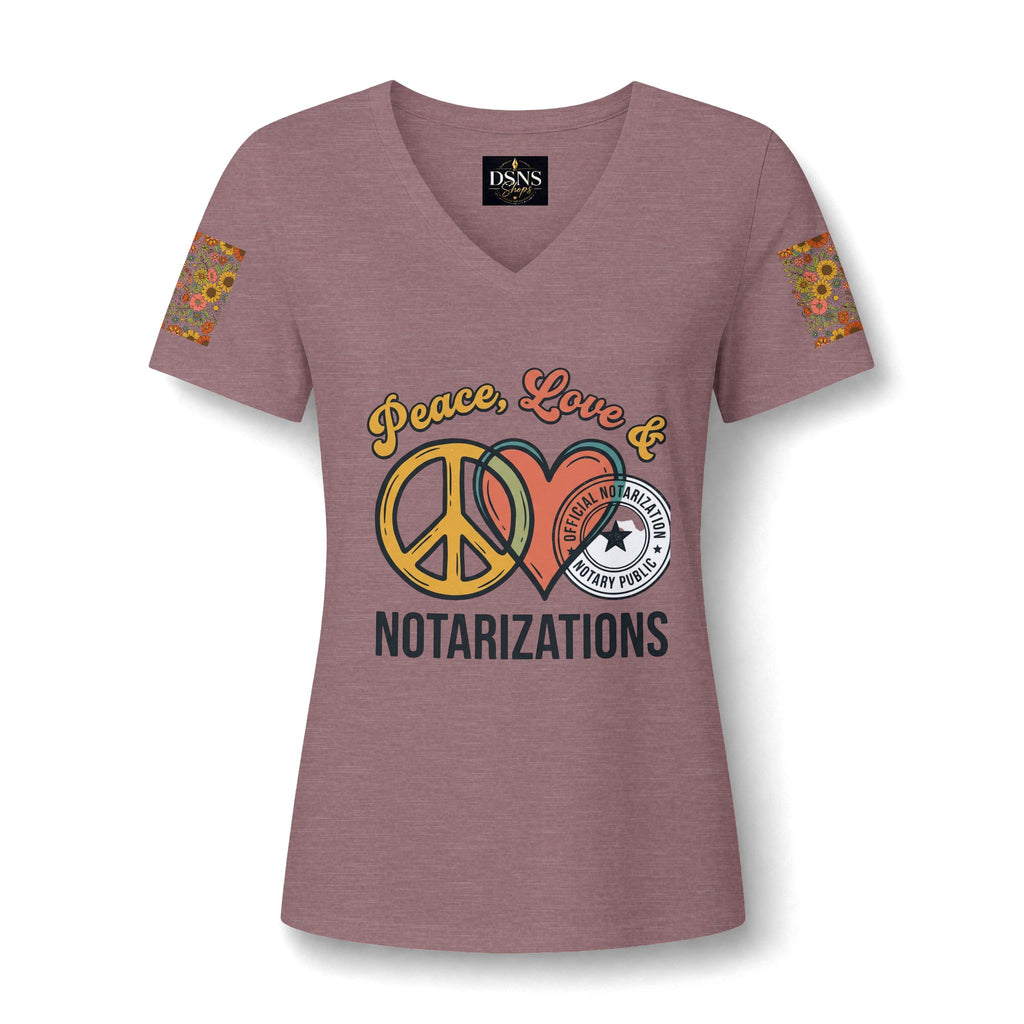 Peace, Love & Notarizations Women's Relaxed V-Neck Tee ☮️❤️🖋️