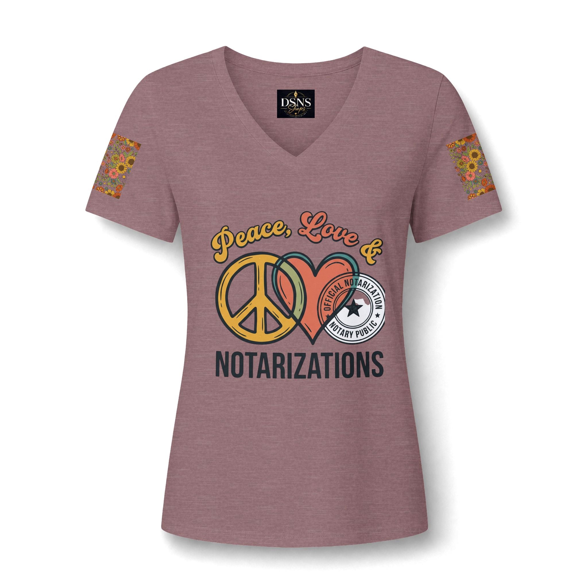 Peace, Love & Notarizations Women's Relaxed V-Neck Tee ☮️❤️🖋️