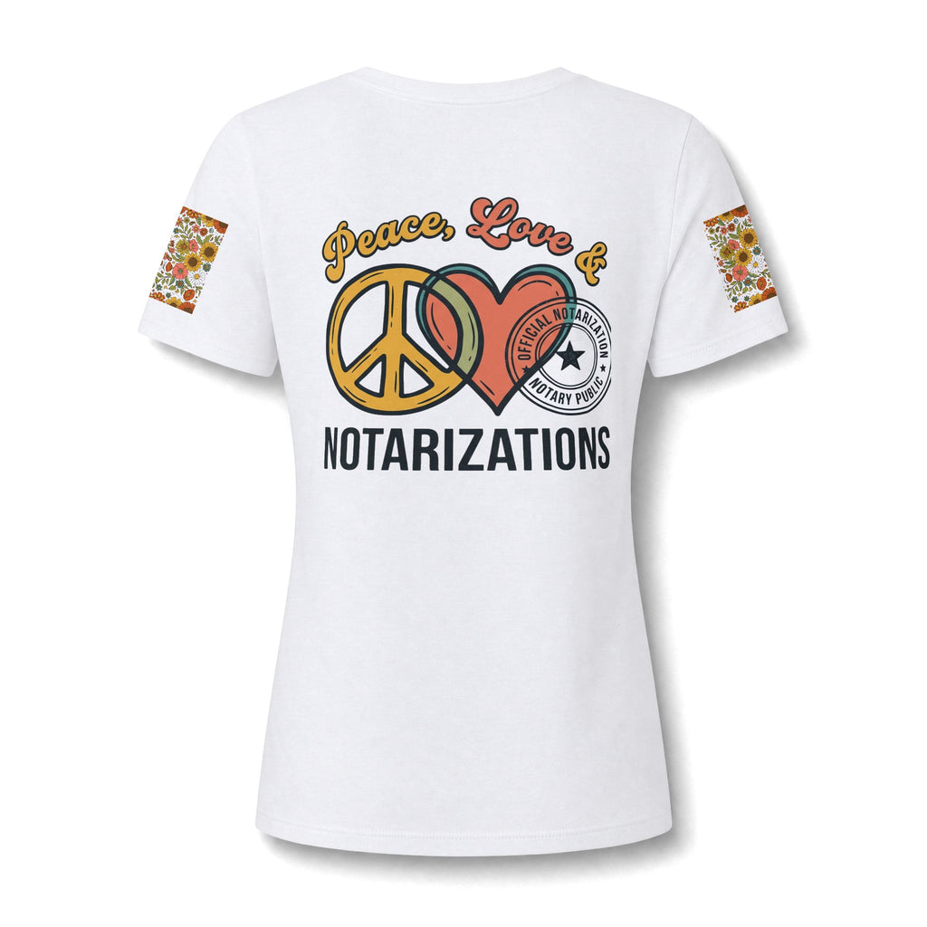 Peace, Love & Notarizations Women's Relaxed V-Neck Tee ☮️❤️🖋️
