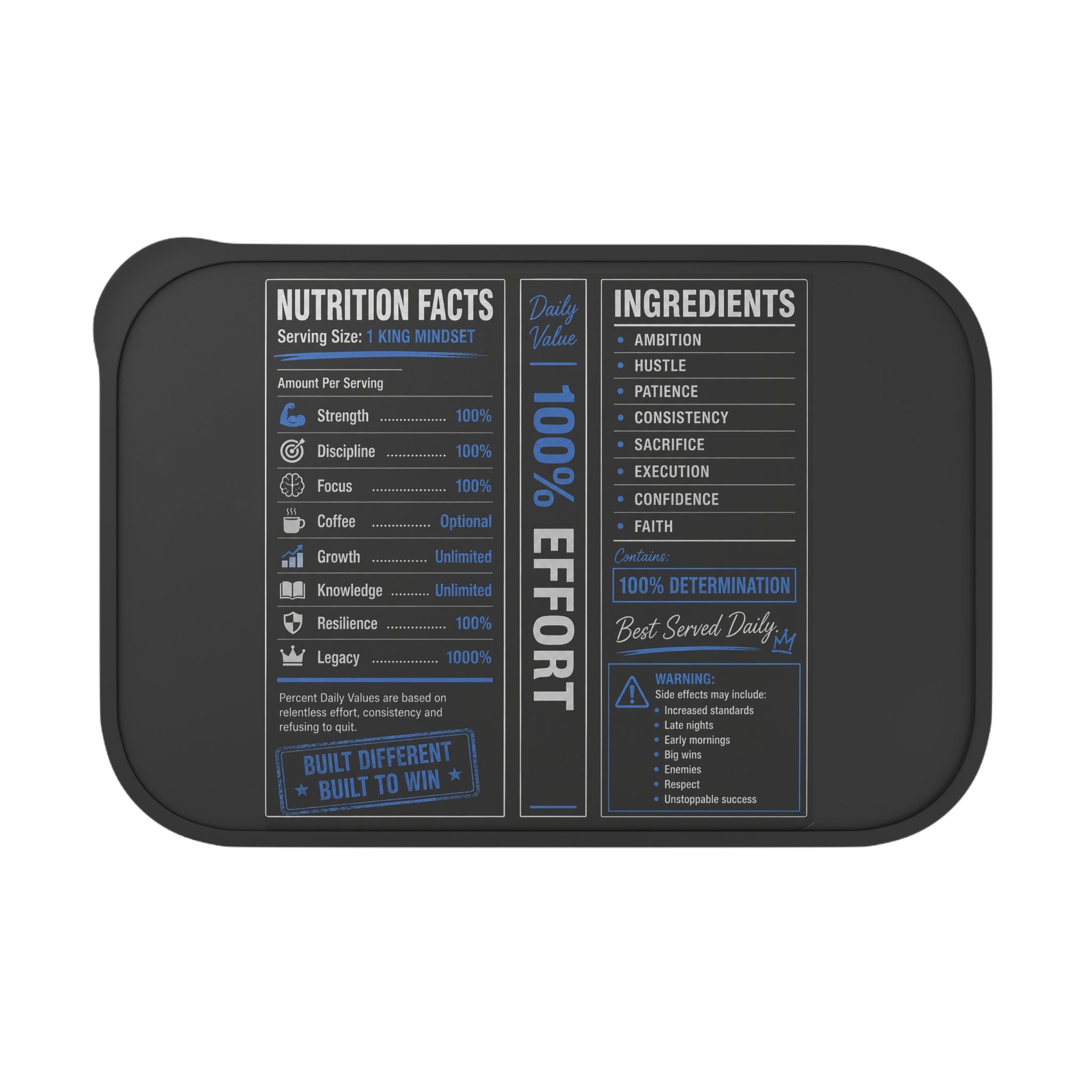 Built Different Motivation Bento Box with Utensils | Nutrition Facts Meal Prep Lunch Box