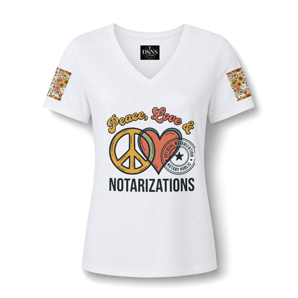 Peace, Love & Notarizations Women's Relaxed V-Neck Tee ☮️❤️🖋️
