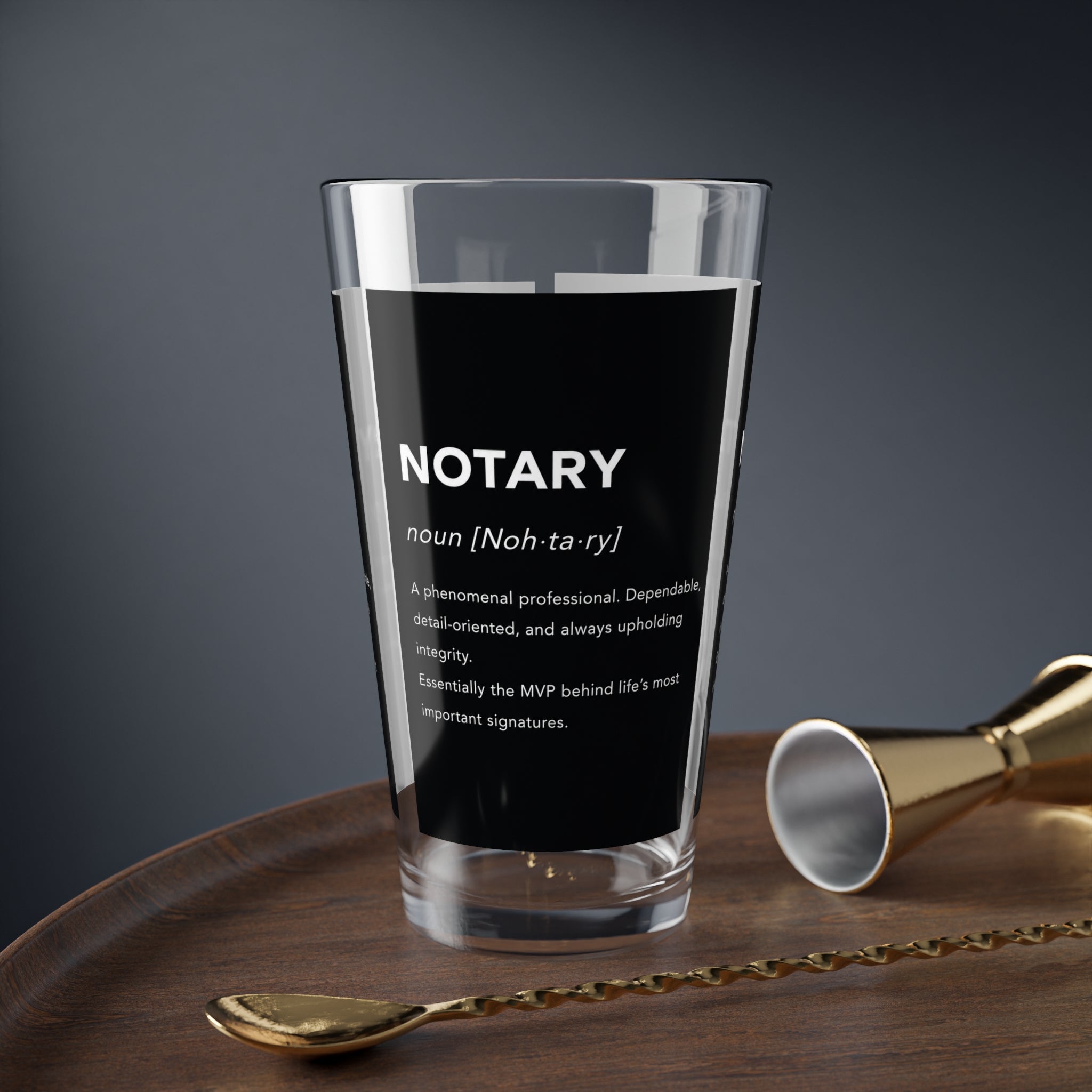 Notary Definition Mixing Glass | 16oz Professional Notary Pint Glass | Notary Public Barware | Loan Signing Agent Gift