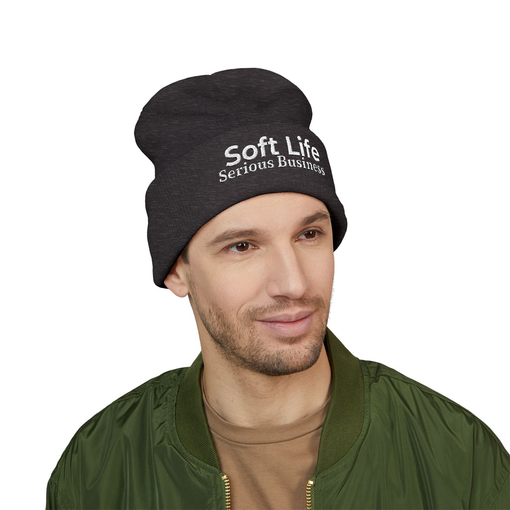 Soft Life. Serious Business. Embroidered Cuffed Beanie | Cozy Entrepreneur Winter Hat