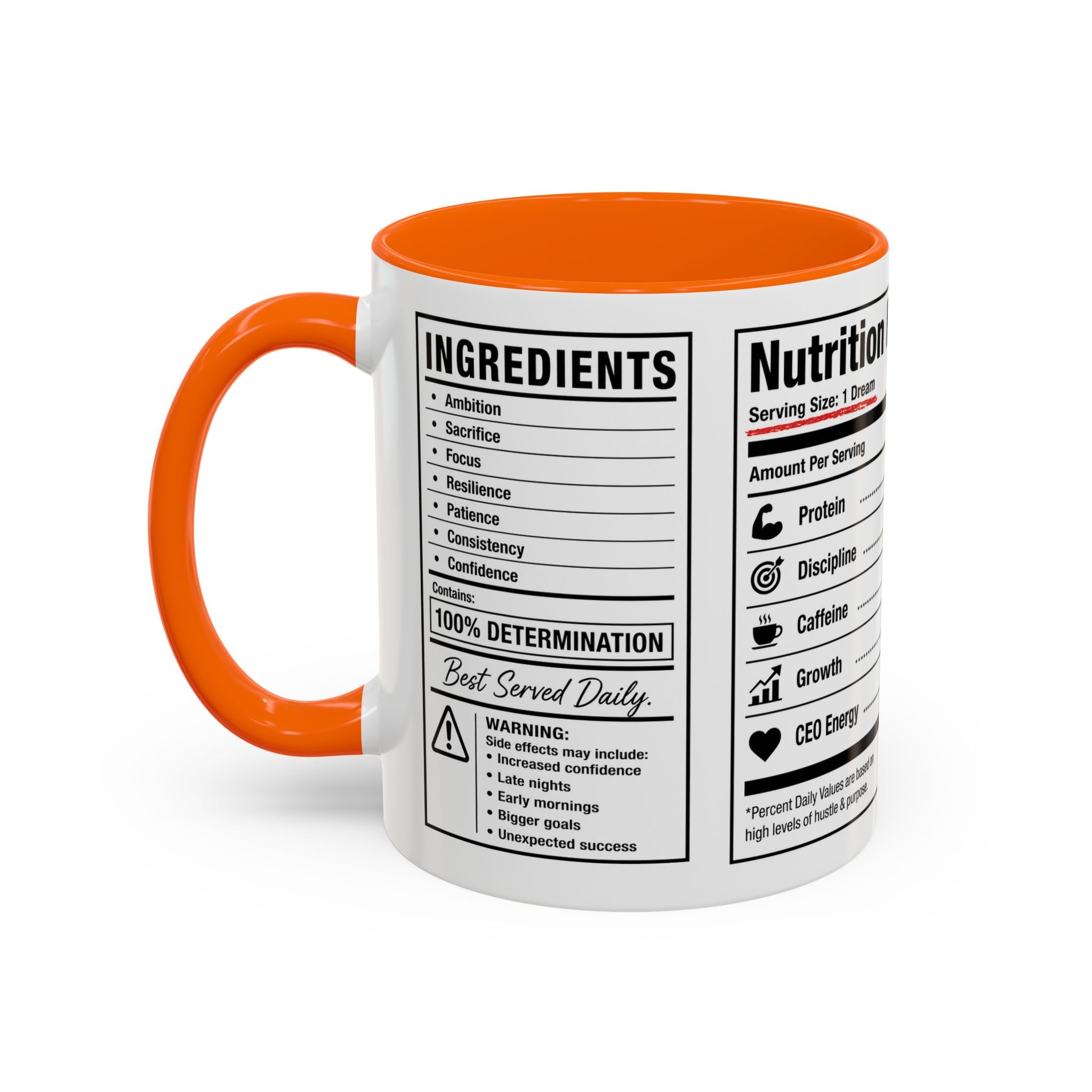 Entrepreneur Nutrition Facts Accent Coffee Mug | CEO Motivation Coffee Cup (11oz, 15oz)