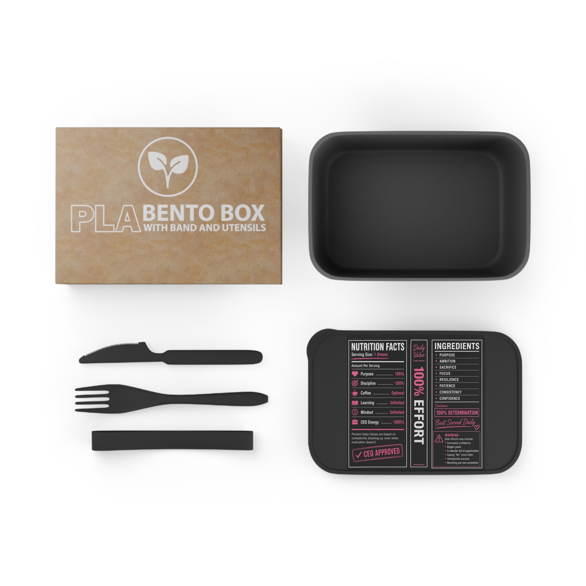 Motivation Nutrition Facts Bento Box with Utensils | Meal Prep Lunch Box for Entrepreneurs & Goal Getters