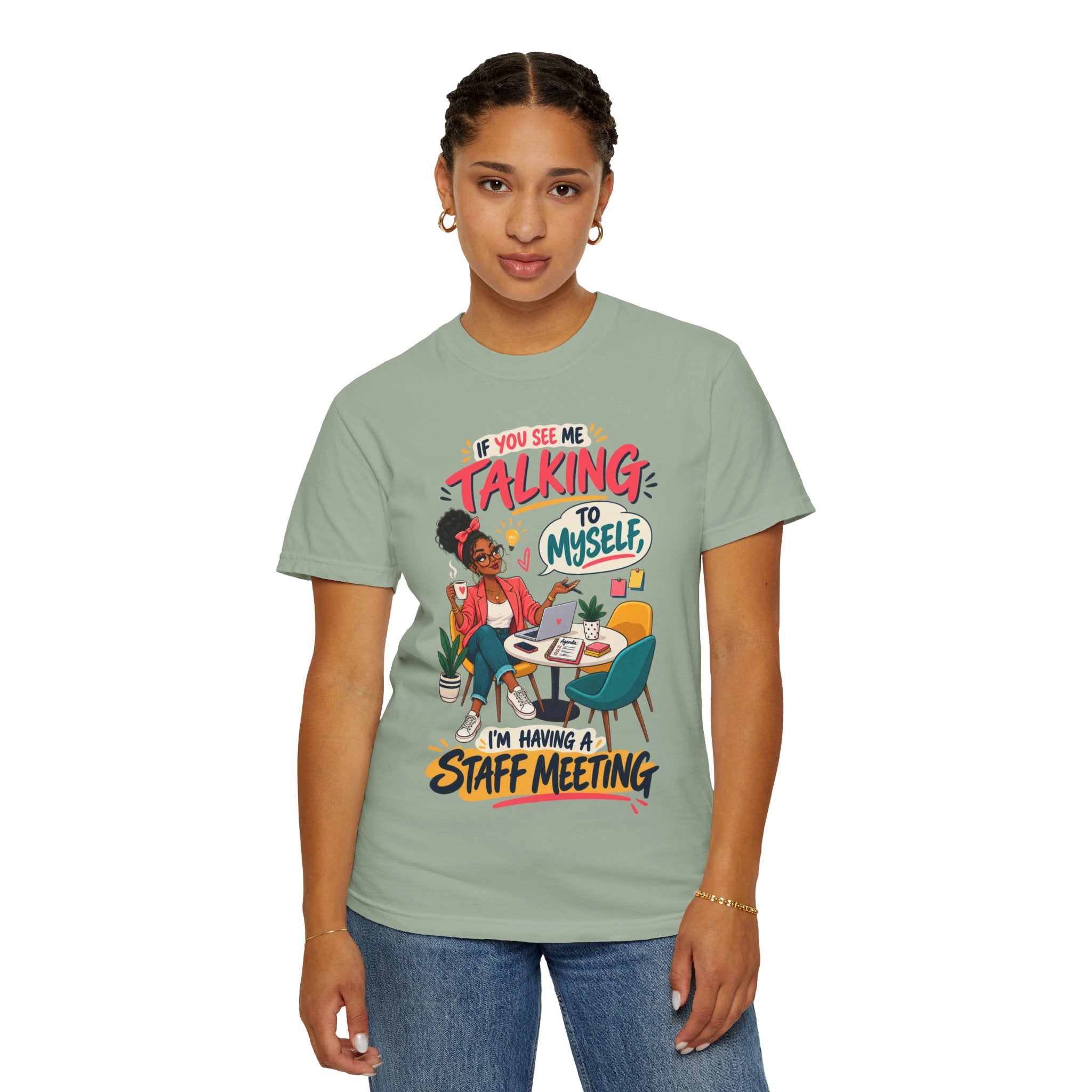 Funny Small Business Owner T-Shirt — “If You See Me Talking to Myself” Staff Meeting Graphic Tee
