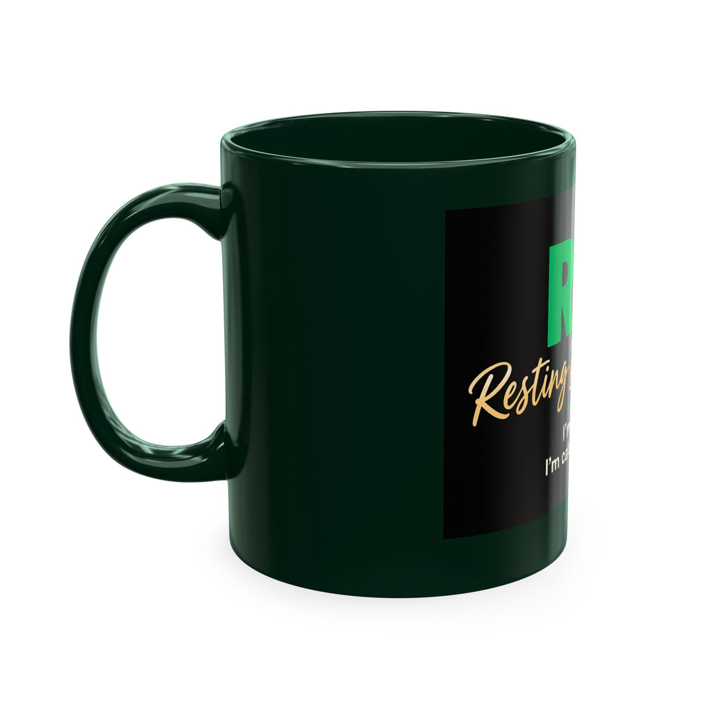 Resting Business Face Cursive Ceramic Mug — "RBF: I'm not mad. I'm calculating profit."