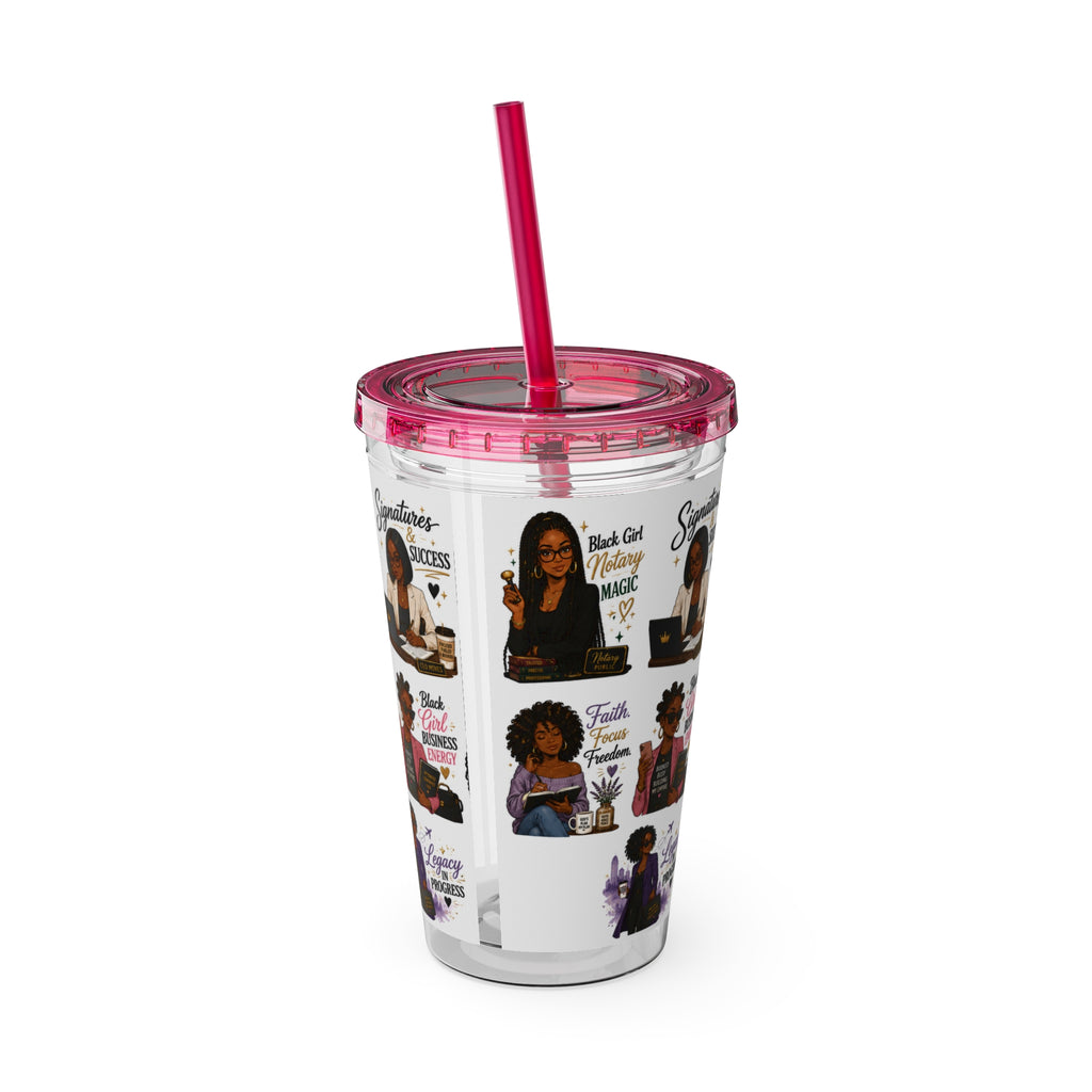 16 oz Acrylic Tumbler – Black Girl Business Energy Collection | Double-Wall Entrepreneur Cup with Straw