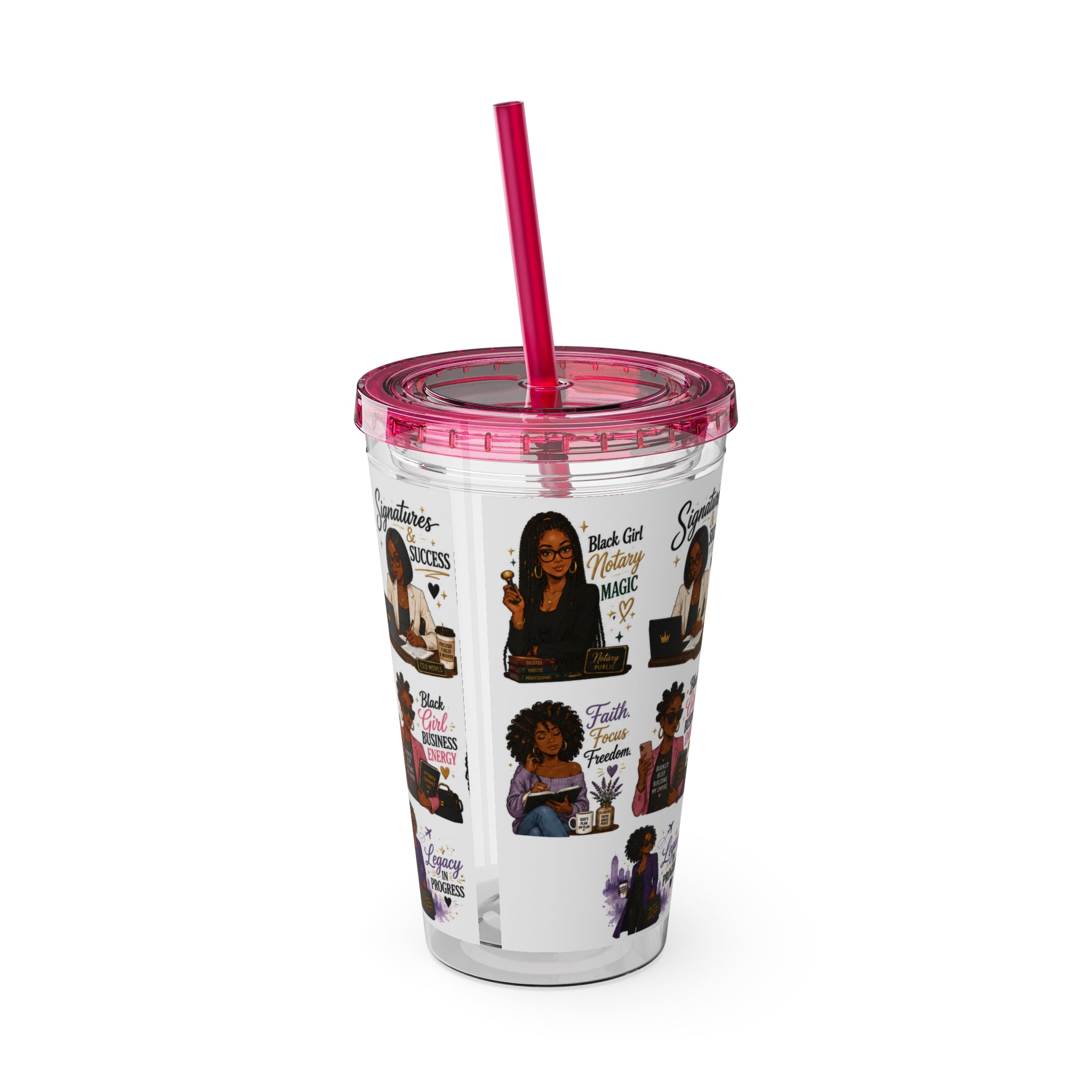 16 oz Acrylic Tumbler – Black Girl Business Energy Collection | Double-Wall Entrepreneur Cup with Straw