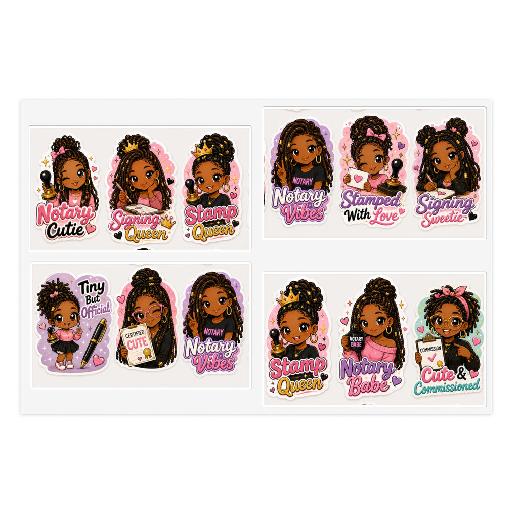 Black Girl Notary Sticker Sheet — Cute & Commissioned Notary Stickers