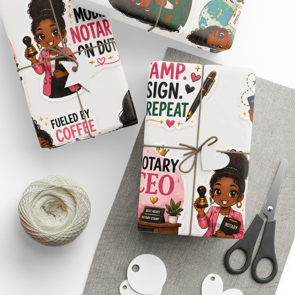 Notary Girl Boss Wrapping Paper – Mobile Notary & Signing Agent Gift Wrap🌍📜✨