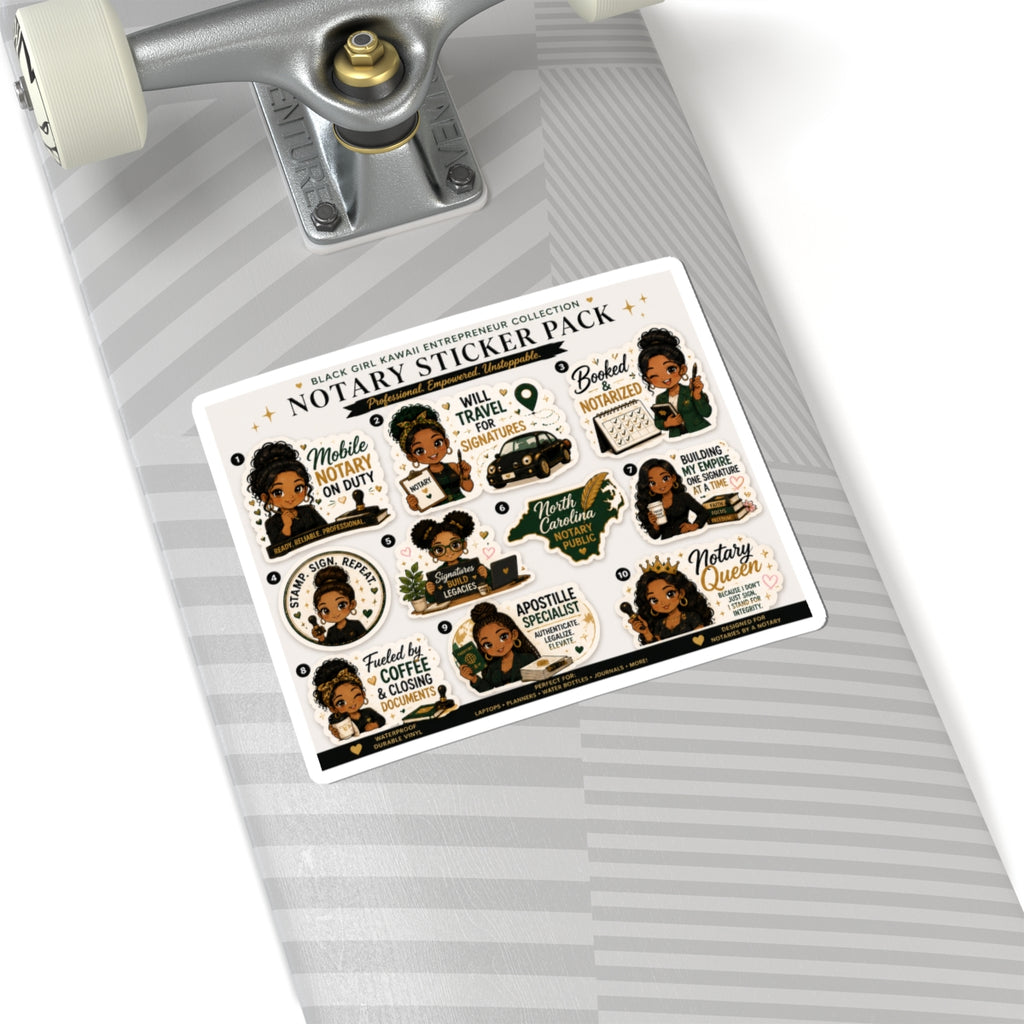 🌸 Black Girl Kawaii Notary Sticker Pack | 10-Piece Vinyl Sticker Collection