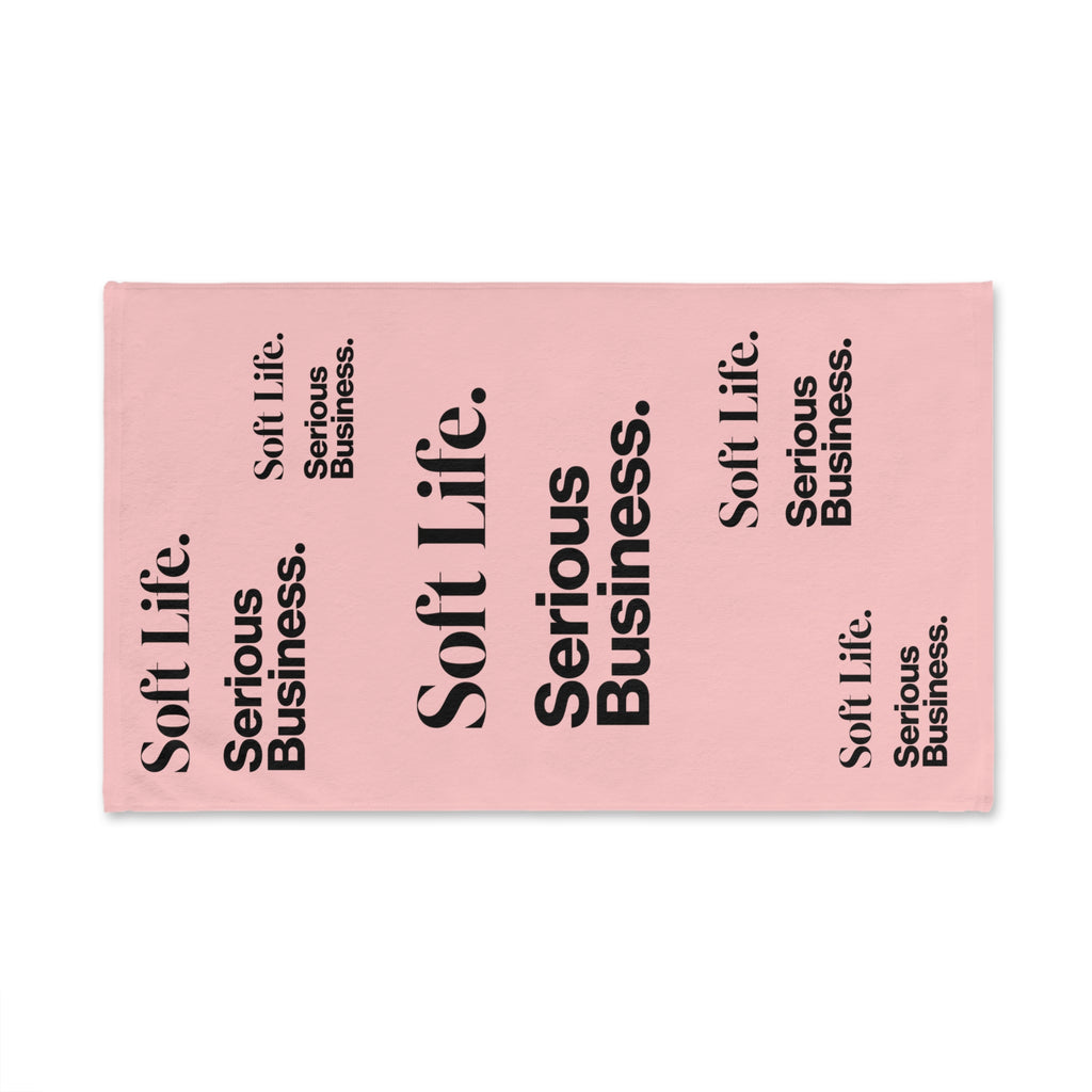 Soft Life. Serious Business. Blush Pink Hand Towel — Trendy Minimal Text Pattern
