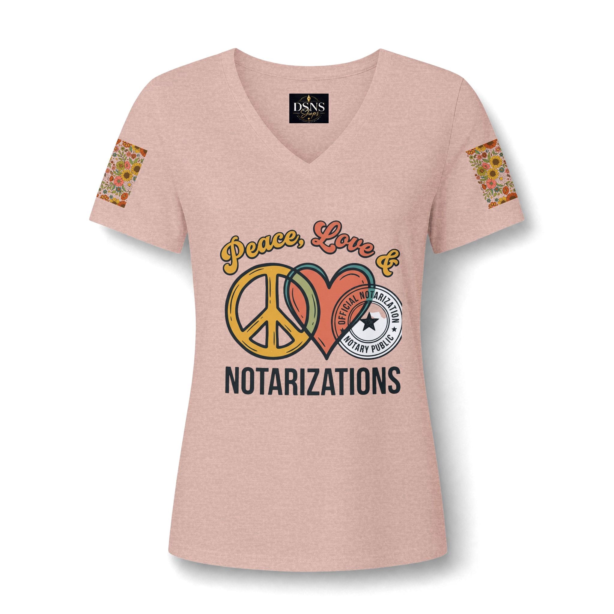 Peace, Love & Notarizations Women's Relaxed V-Neck Tee ☮️❤️🖋️