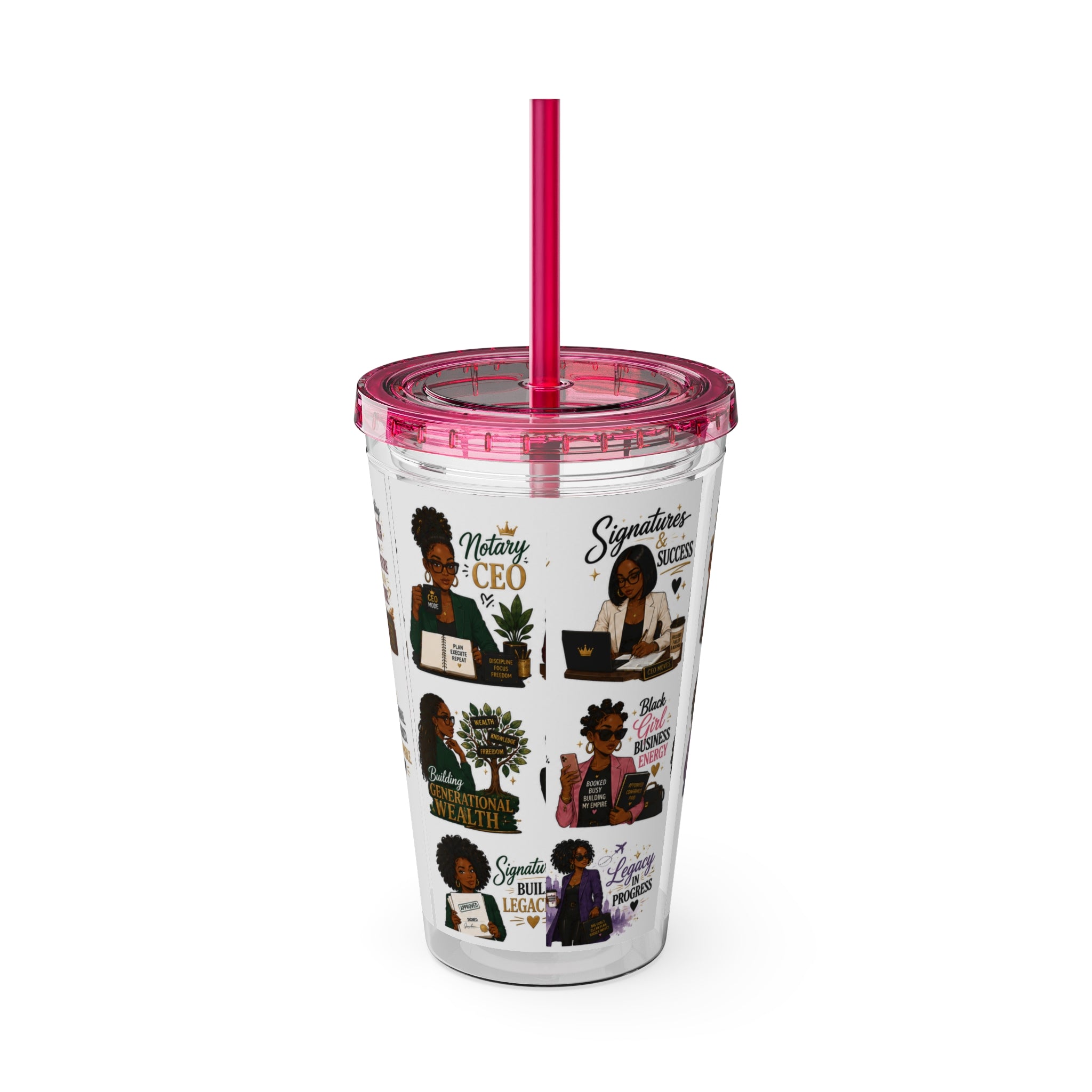 16 oz Acrylic Tumbler – Black Girl Business Energy Collection | Double-Wall Entrepreneur Cup with Straw