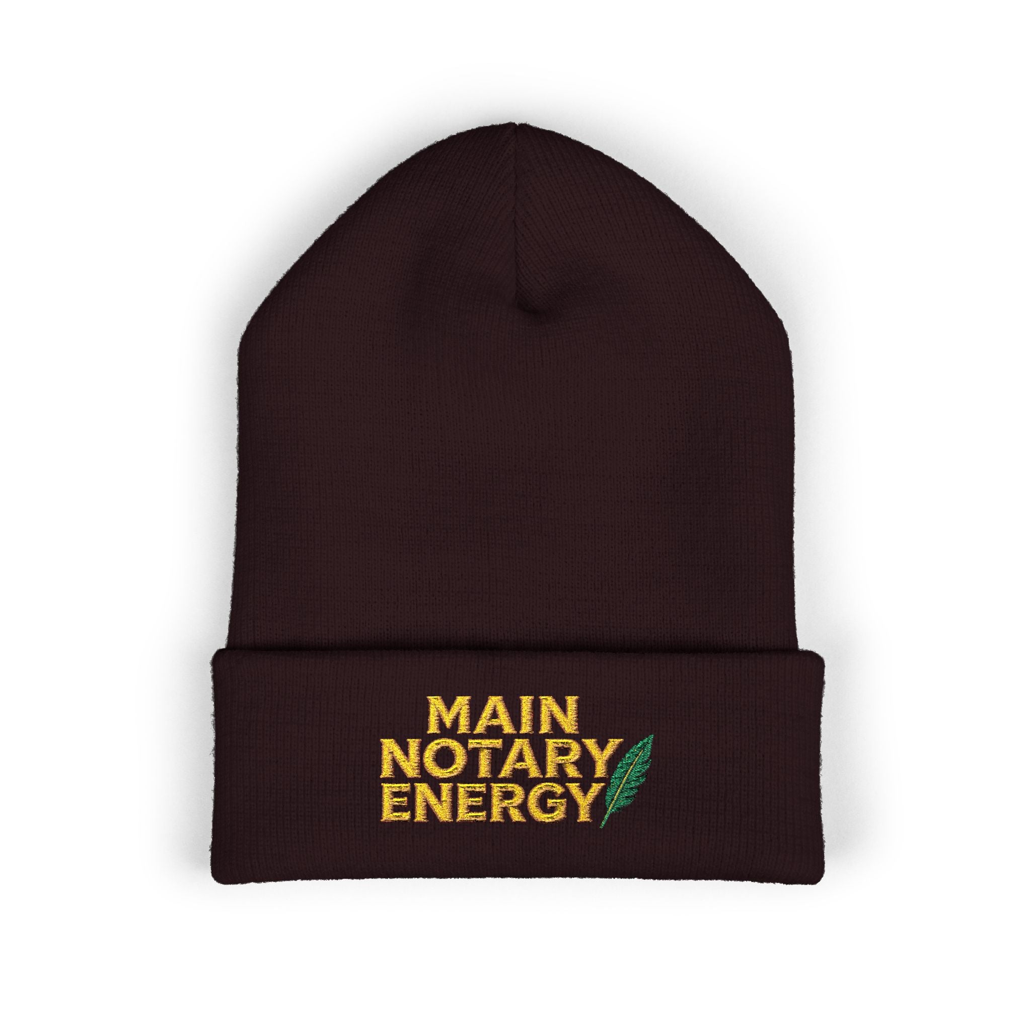 Main Notary Energy Embroidered Cuffed Beanie | Notary Public Gift