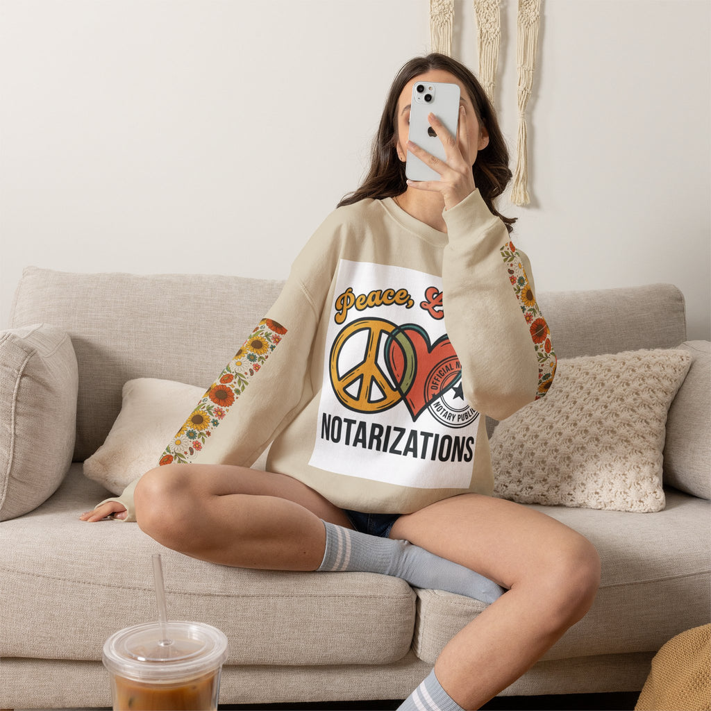 Peace, Love & Notarizations Cozy  Crewneck Sweatshirt ☮️❤️🖋️