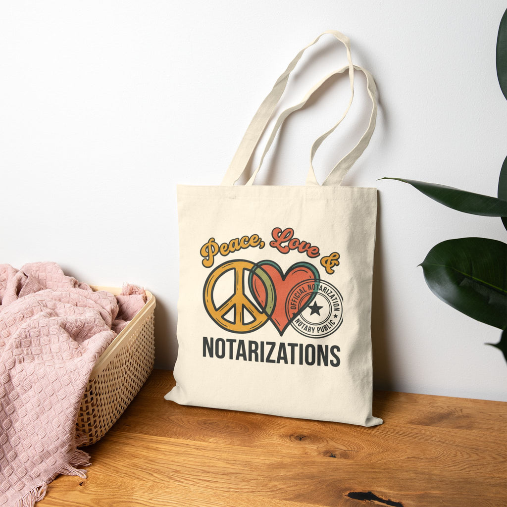 Peace, Love & Notarizations Canvas Tote Bag ☮️❤️🖋️